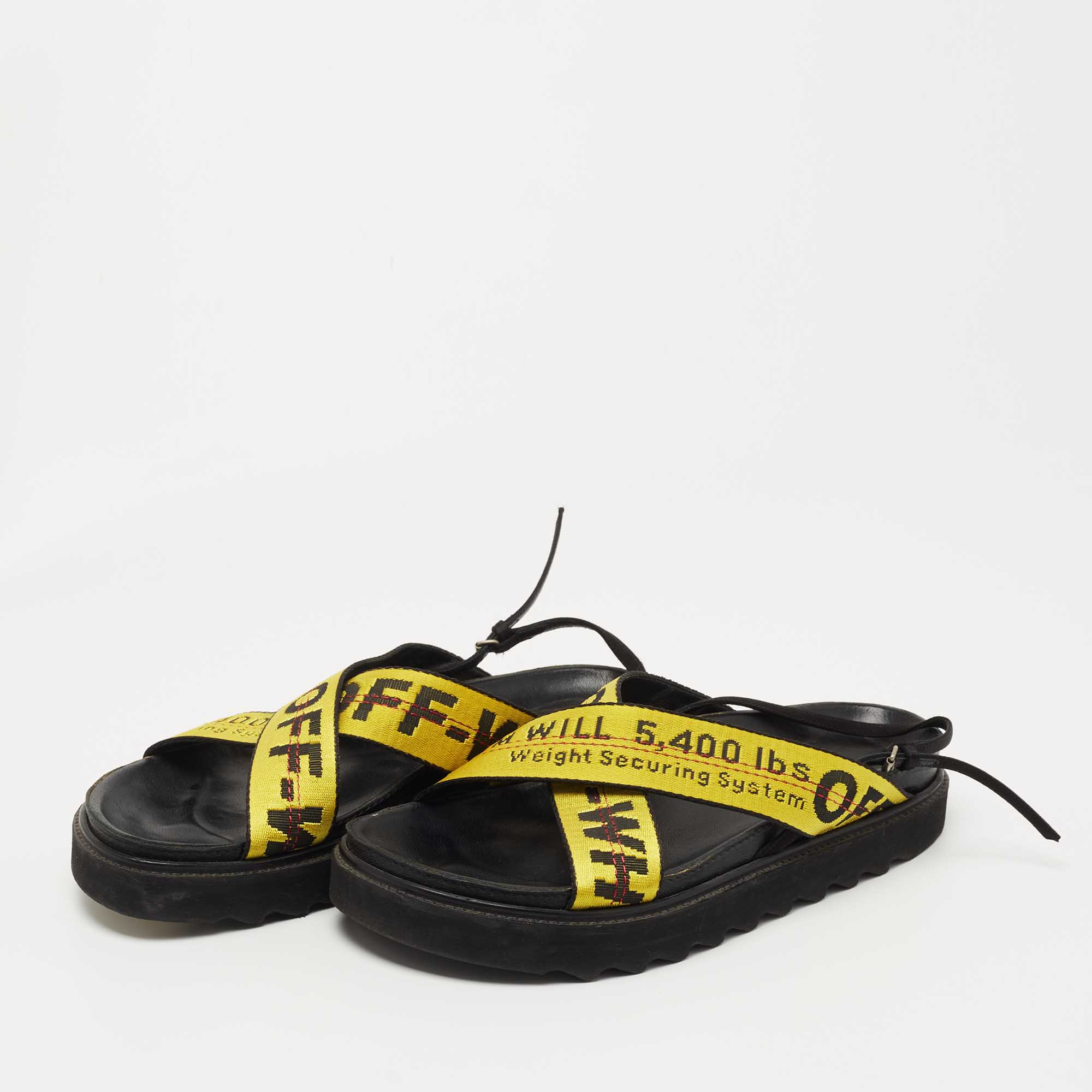 

Off-White Yellow Canvas Virgil Abloh Belt Slingback Sandals Size