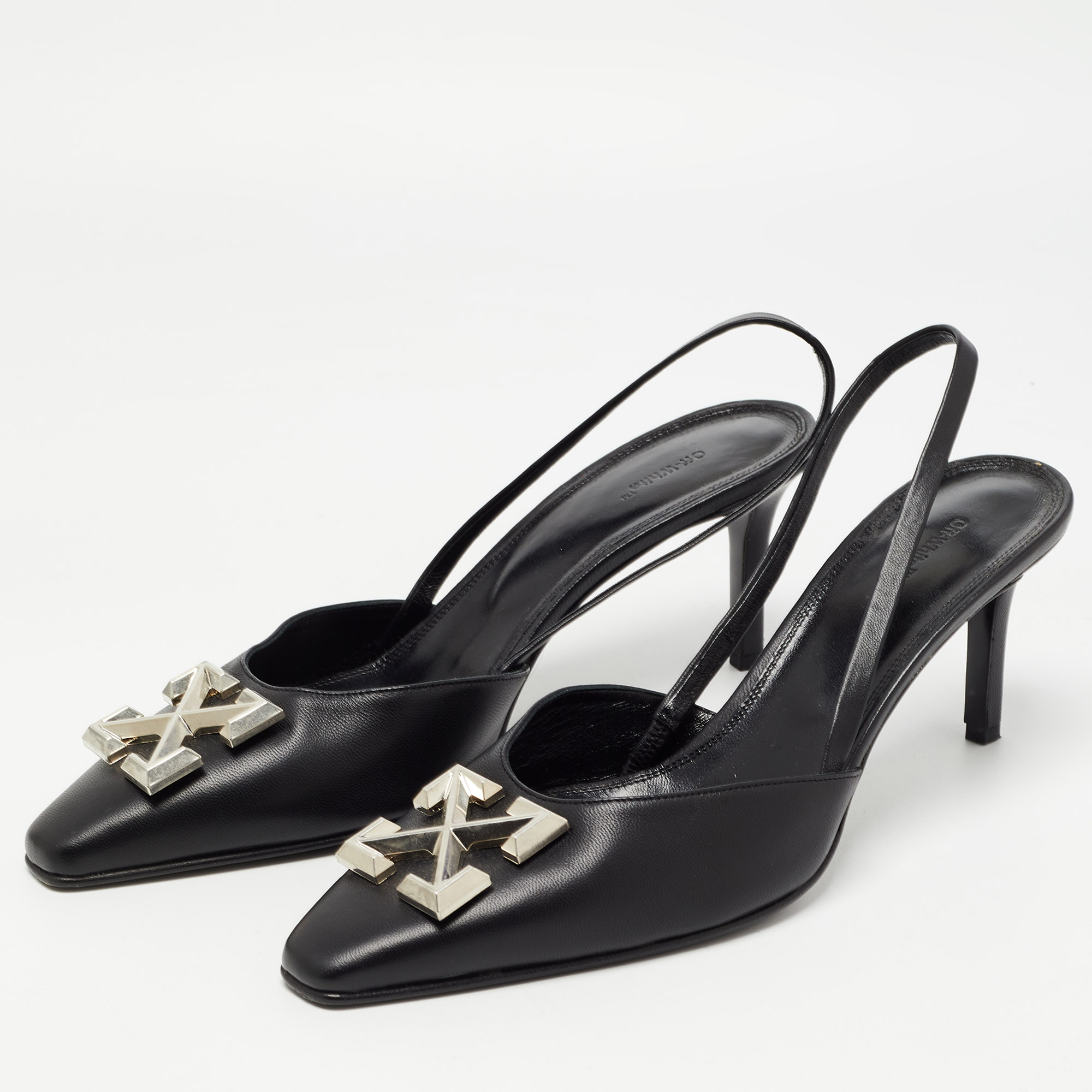 

Off-White Black Leather Arrow Slingback Pumps Size