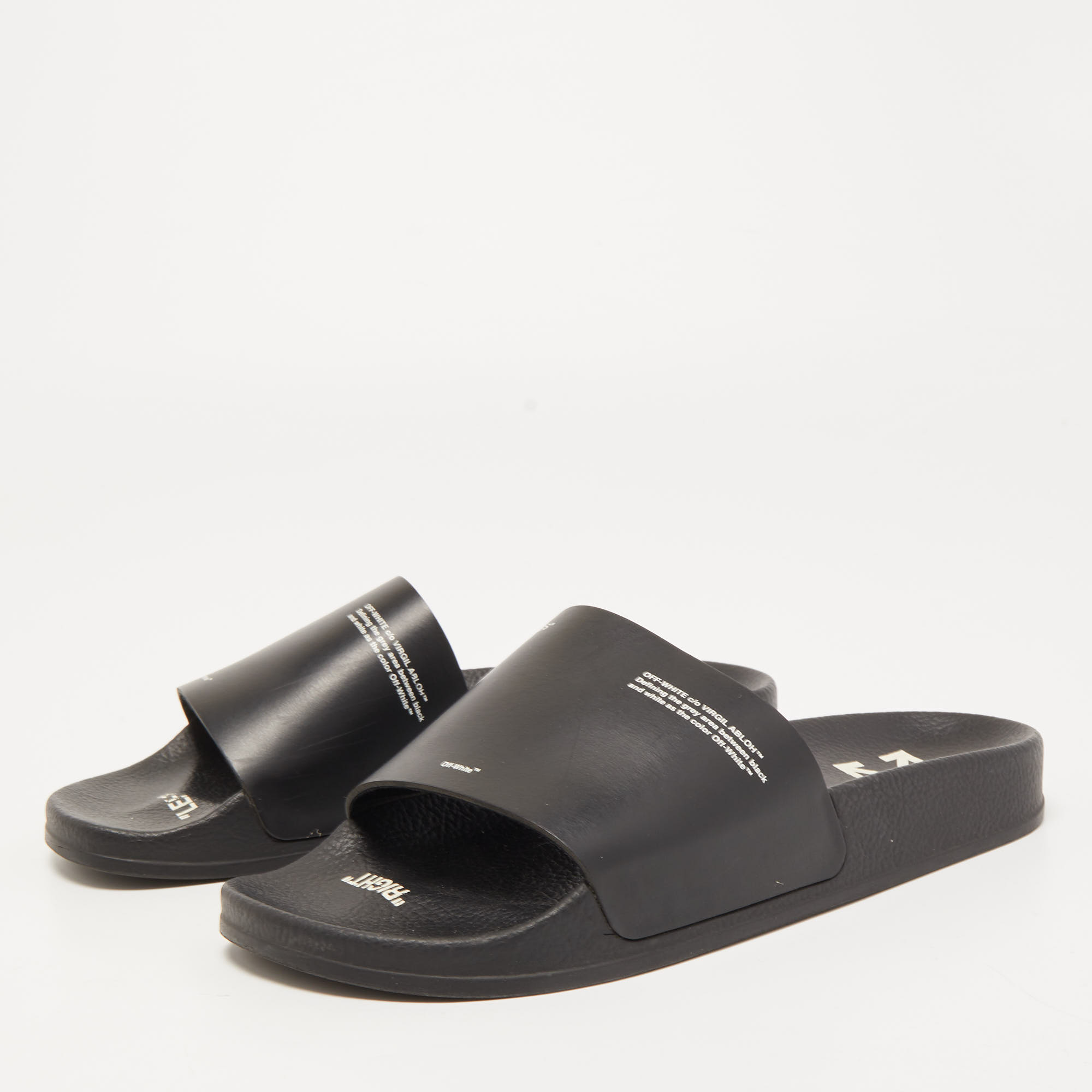 

Off-White Black Rubber Corporate Print Flat Slides Size