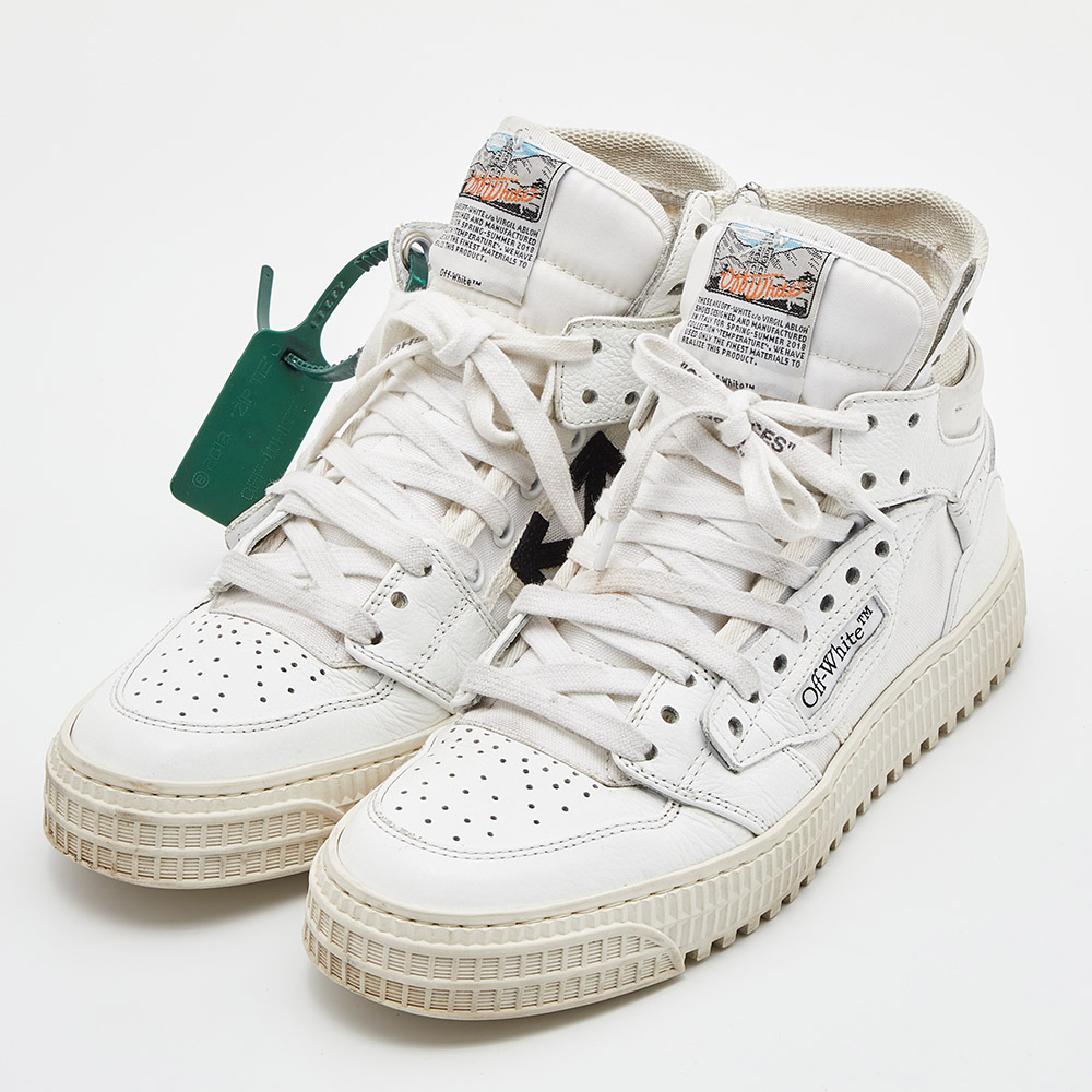 

Off-White White Leather and Canvas Off Court 3.0 High Top Sneakers Size