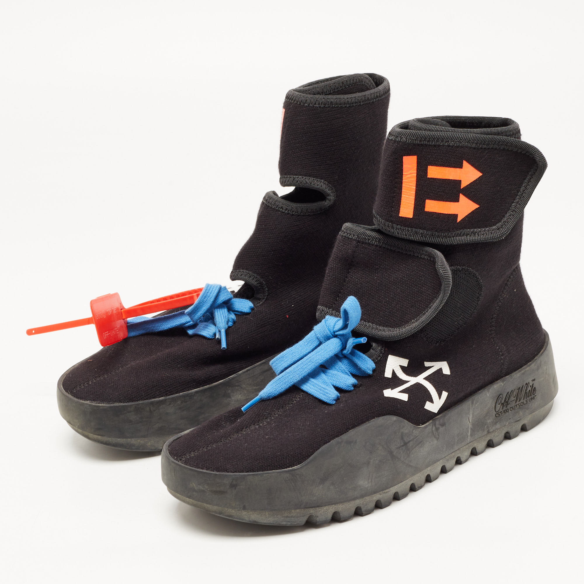 

Off-White Black Knit Fabric Moto Wrap Velcro Detailed Sneakers Size