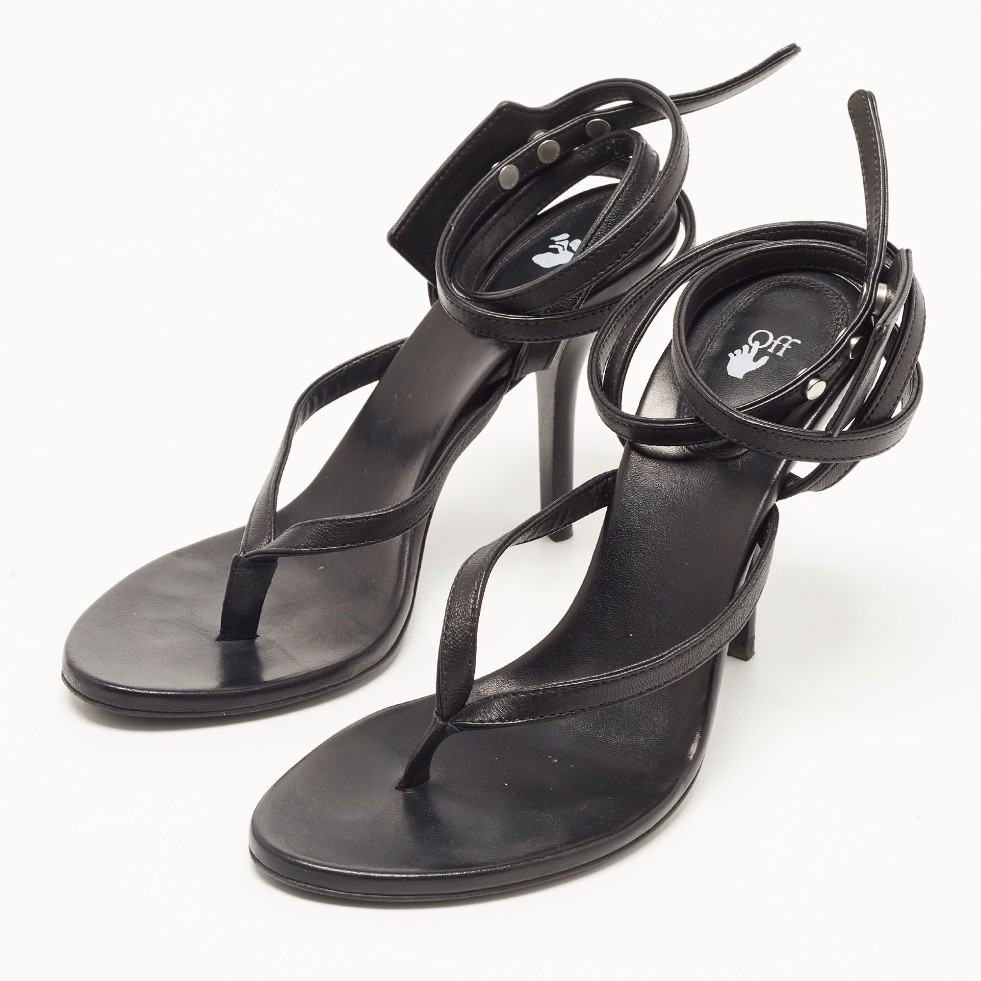 

Off-White Black Leather Ankle Wrap Sandals Size