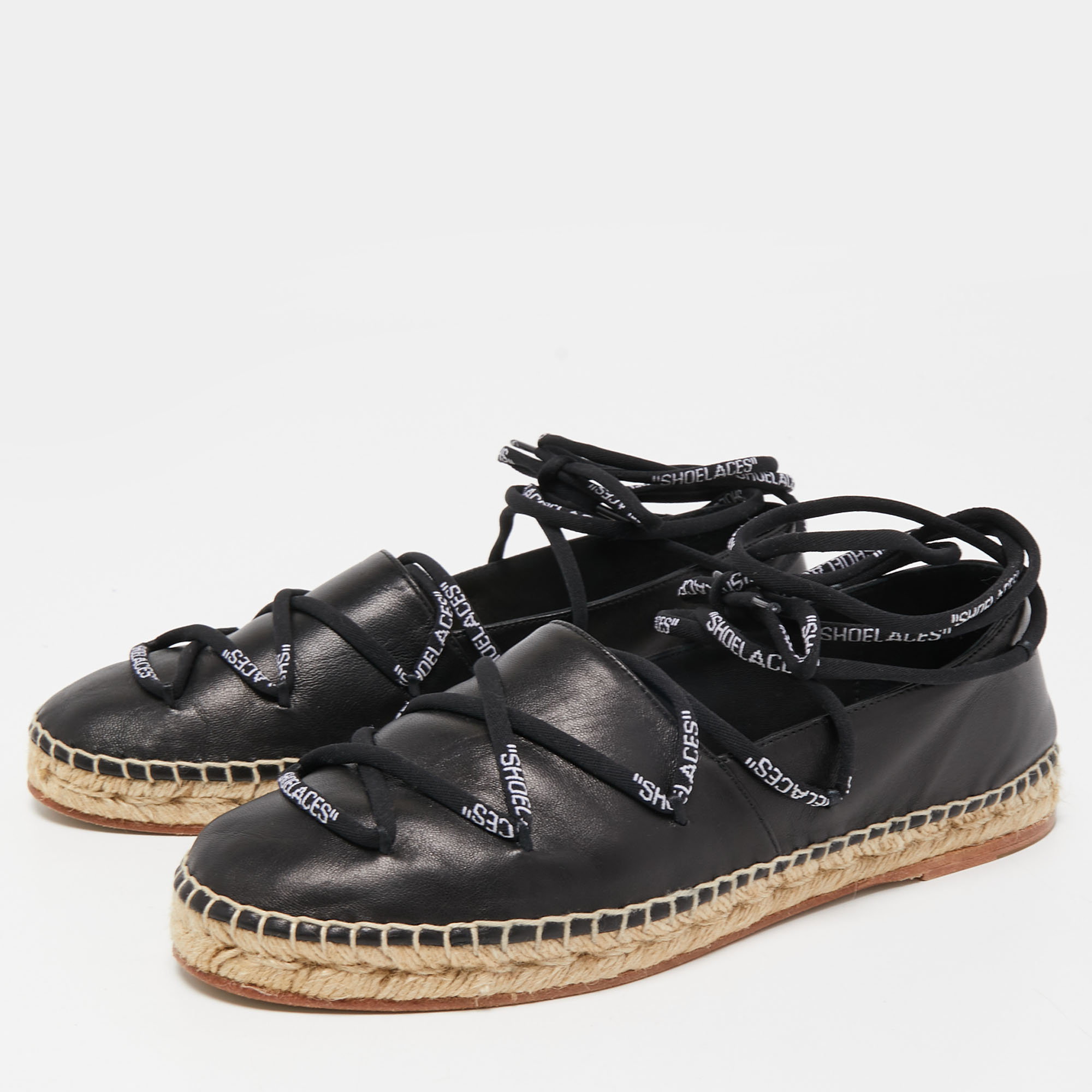 

Off-White Black Leather Lace Espadrille Flats Size