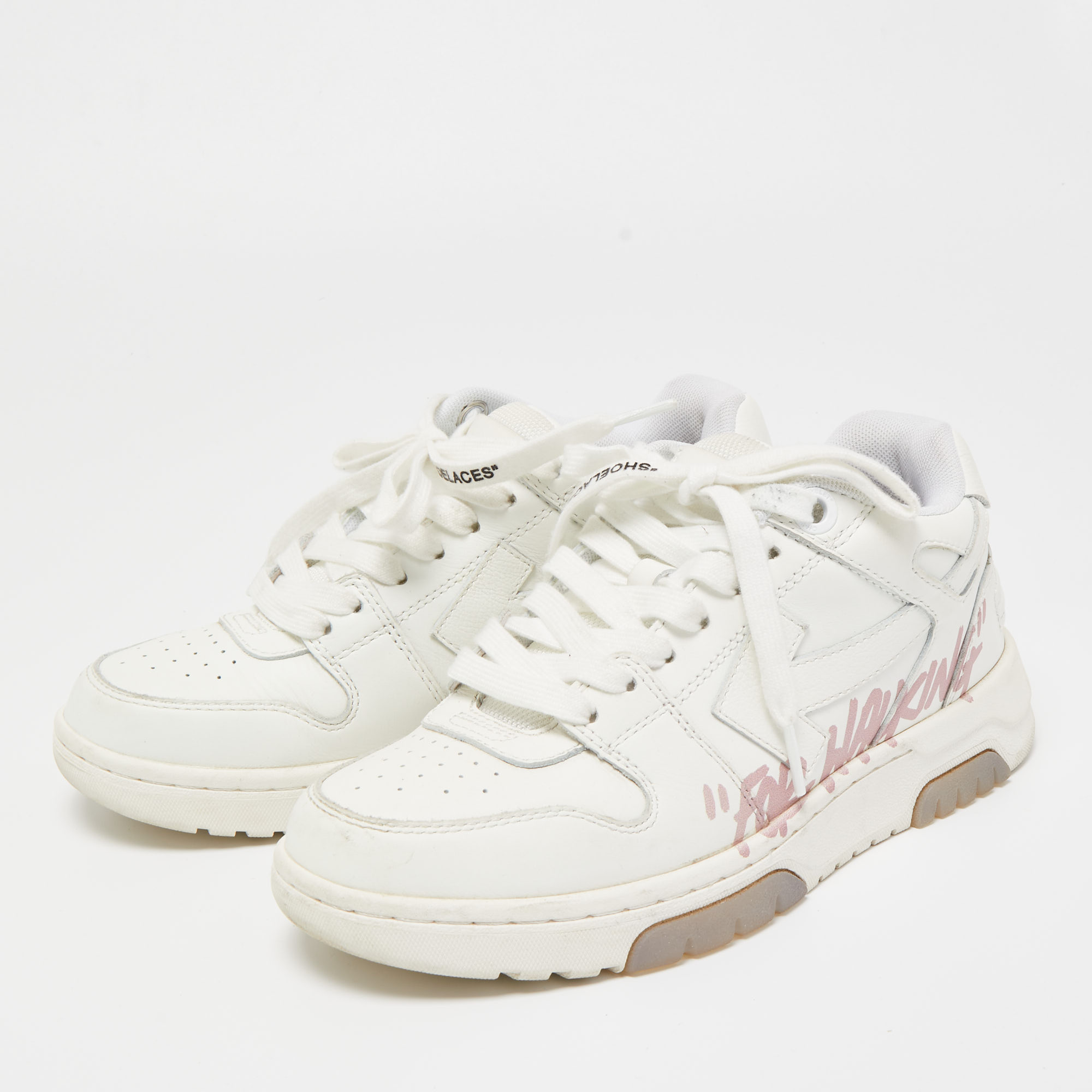 

Off-White White Leather Logo-Print Lace-Up Sneakers Size