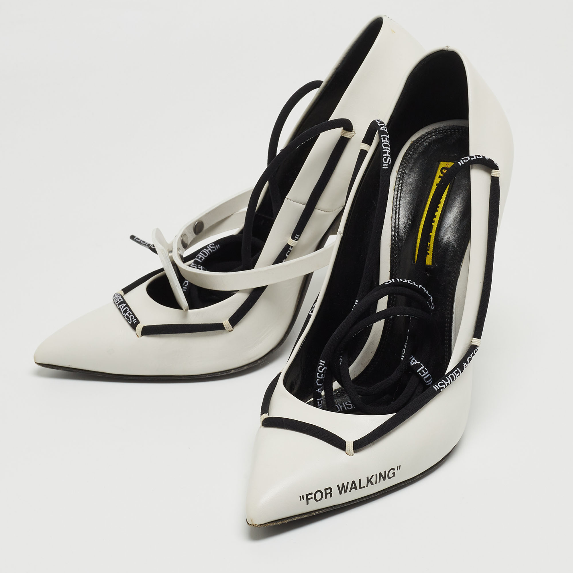 

Off-White White Leather Lace Up Pumps Size