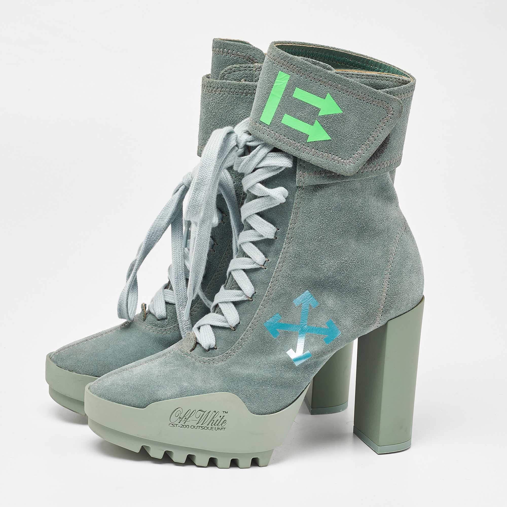 

Off-White Light Green Suede Moto Wrap Ankle Booties Size