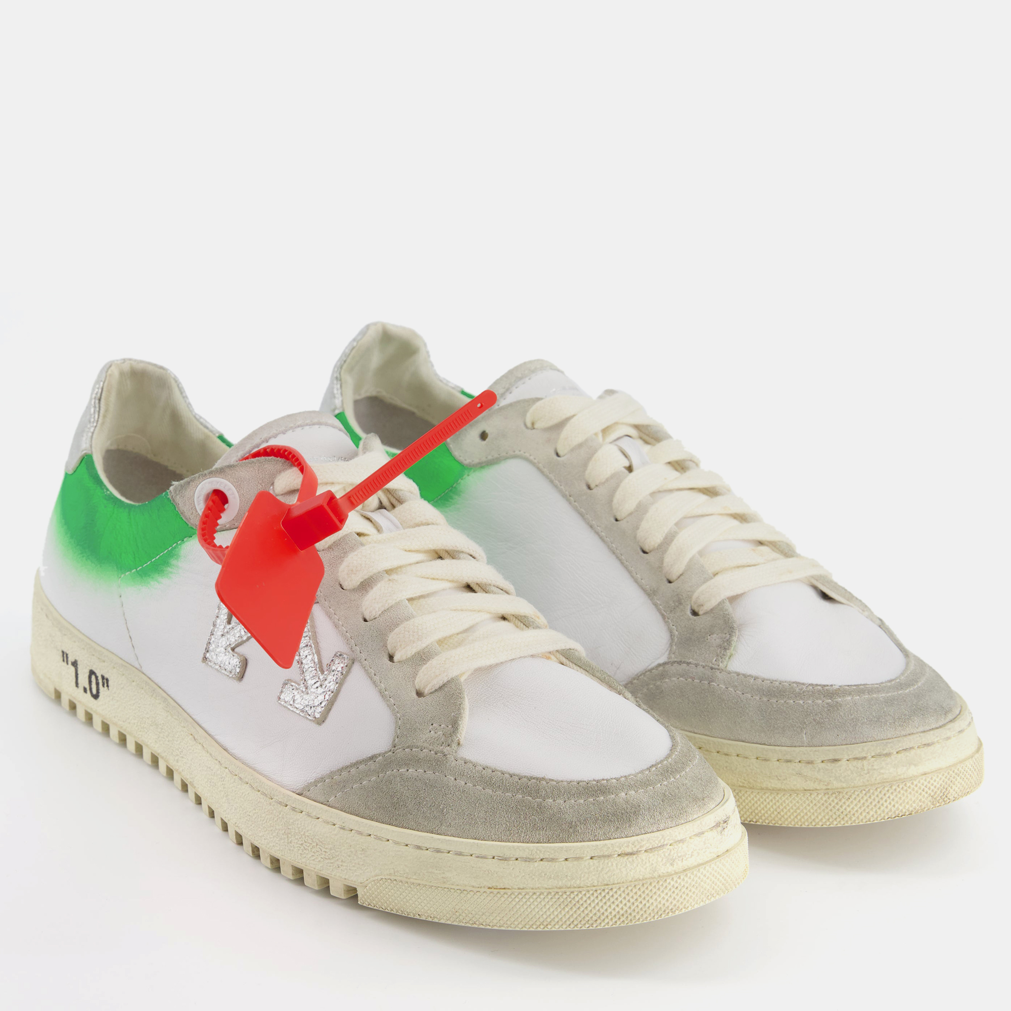 

Off-White 2.0 Green and White Leather Trainers with Foil Detail Size EU