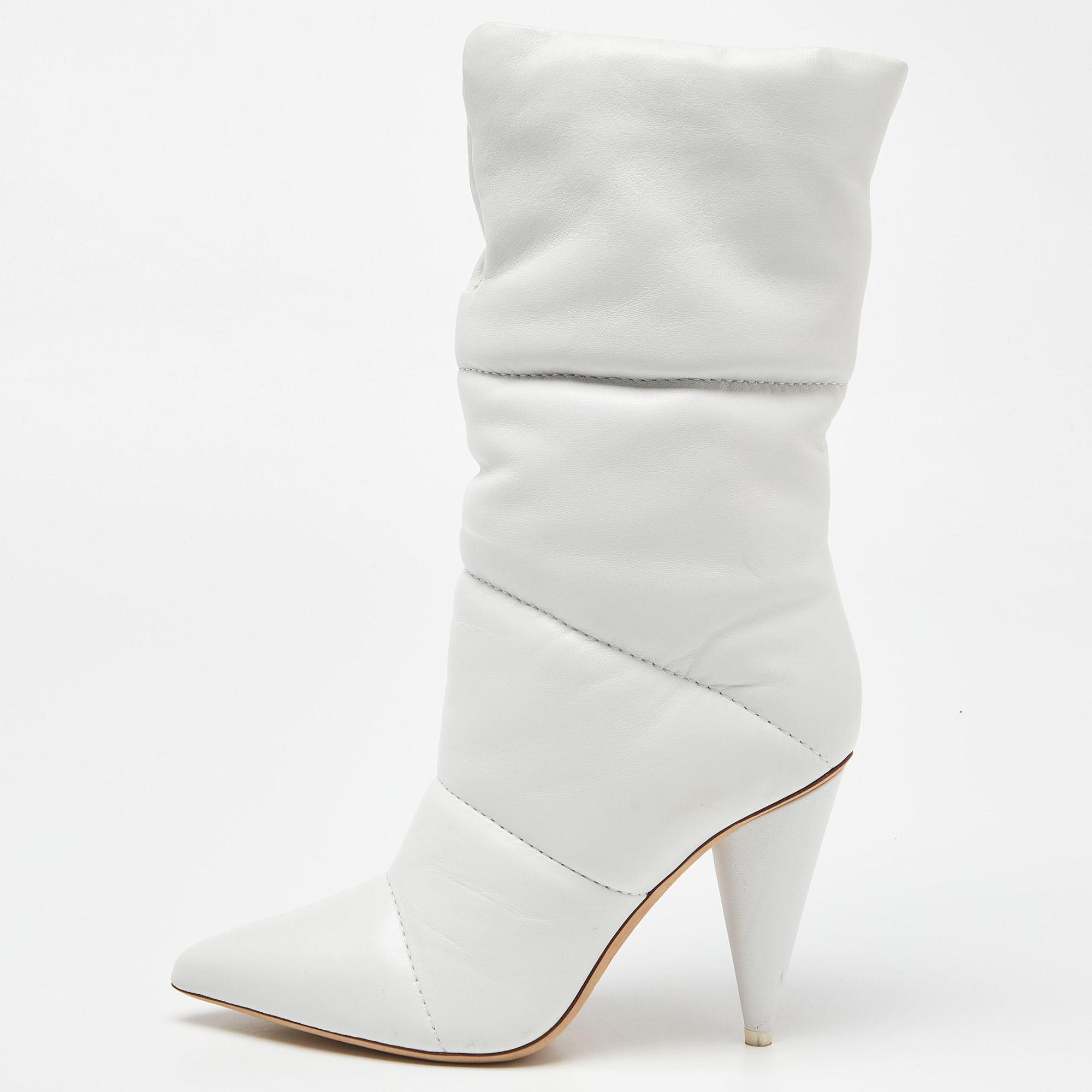 

Off-White X Jimmy Choo White Leather Mid Calf Boots Size