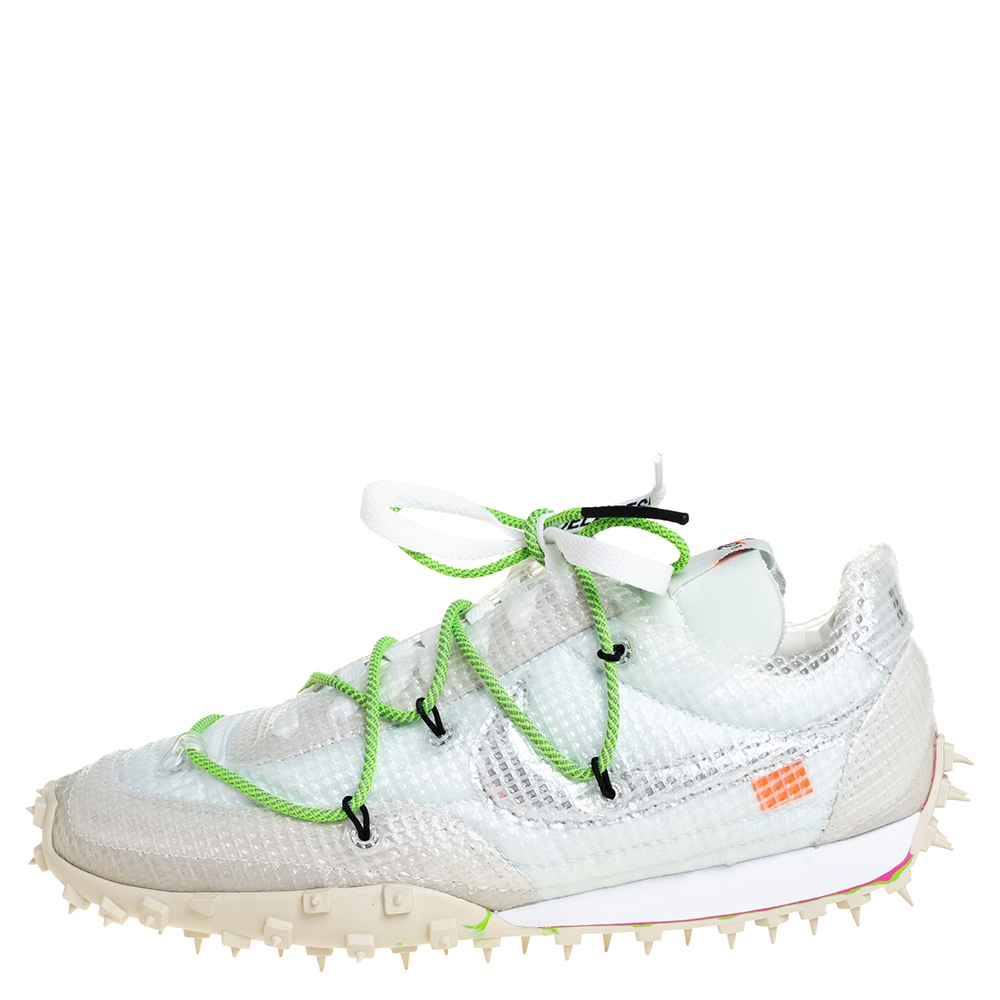 

Off-White x Nike Electric Green Nylon And Suede Waffle Racer Low Top Sneakers Size