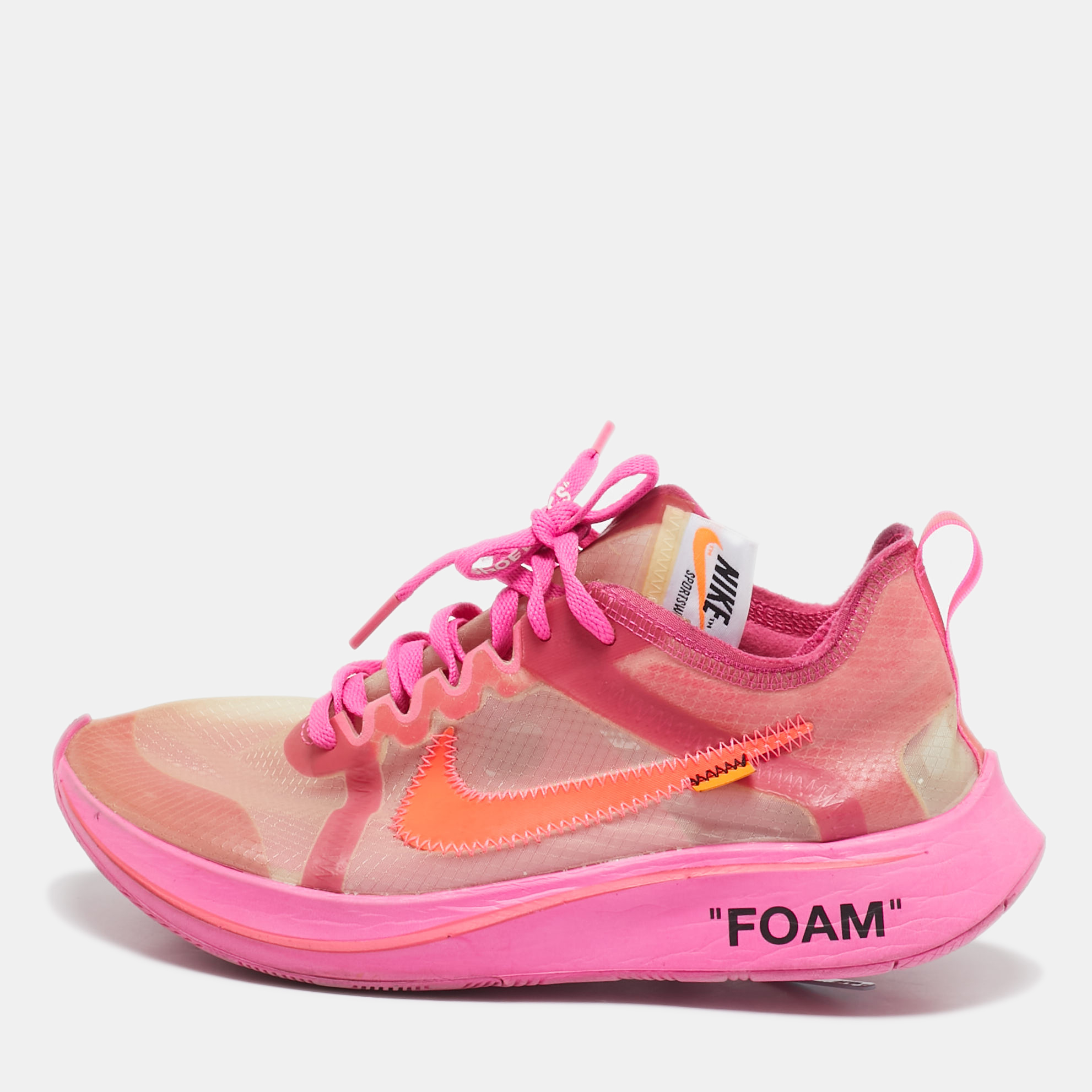 

Off White x Nike Shocking Pink Translucent Nylon The 10 Nike Zoom Fly Sneakers Size 38.5