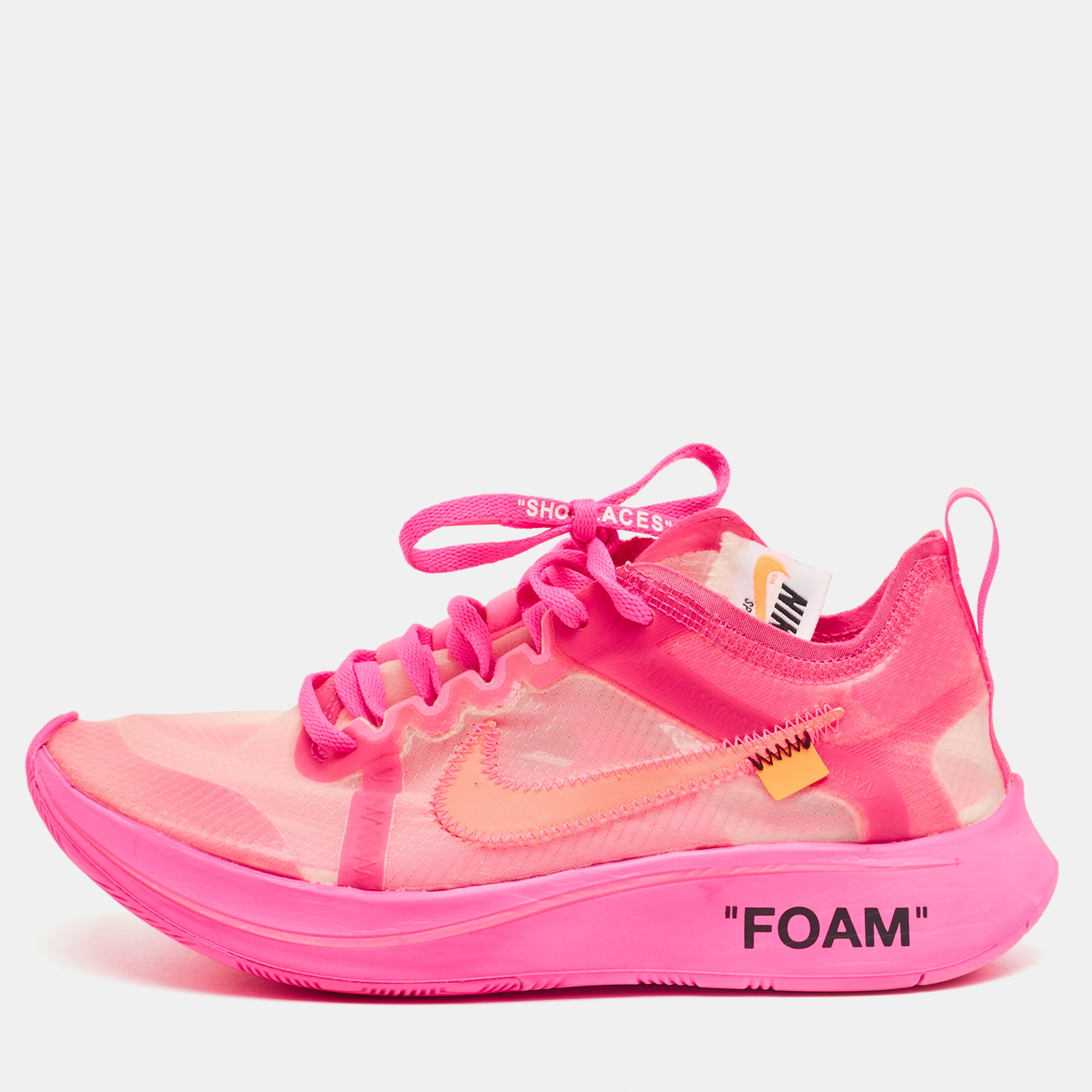 

Off-White x Nike Pink/Transparent Mesh Zoom Fly Sneakers Size