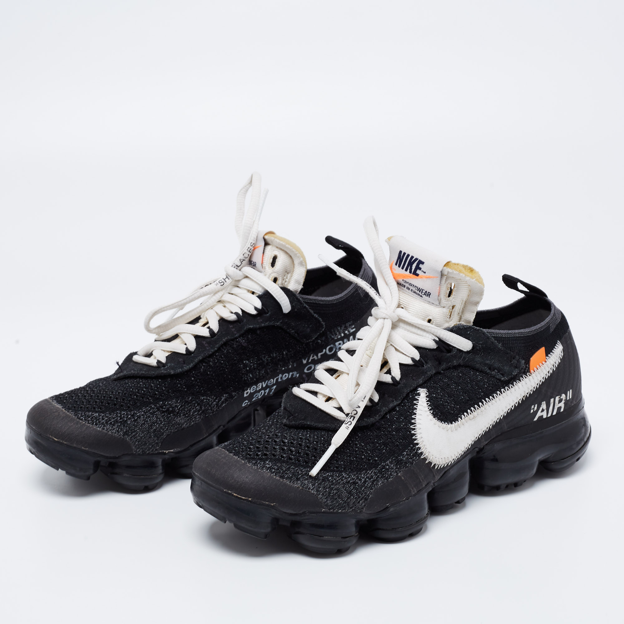 

Nike x Off-White Black Knit Fabric And Suede Air Vapormax Sneakers Size