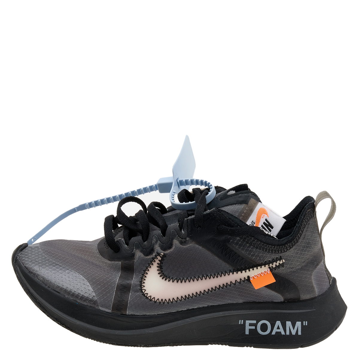

Off White x Nike Black/Silver Mesh And Polyurethane Zoom Fly Low Top Sneakers Size
