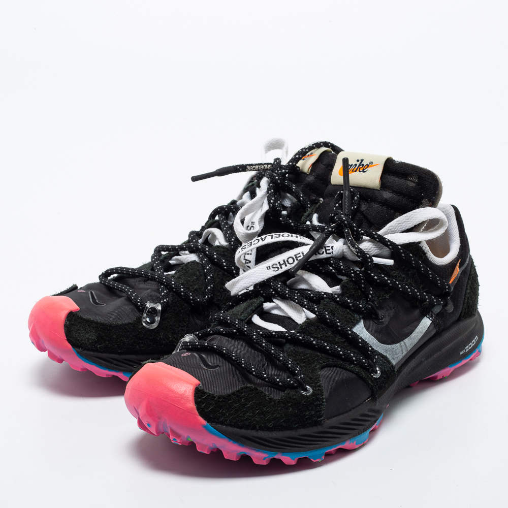 

Off White x Nike Black Nylon And Suede Zoom Terra Kiger 5 Low Top Sneakers Size