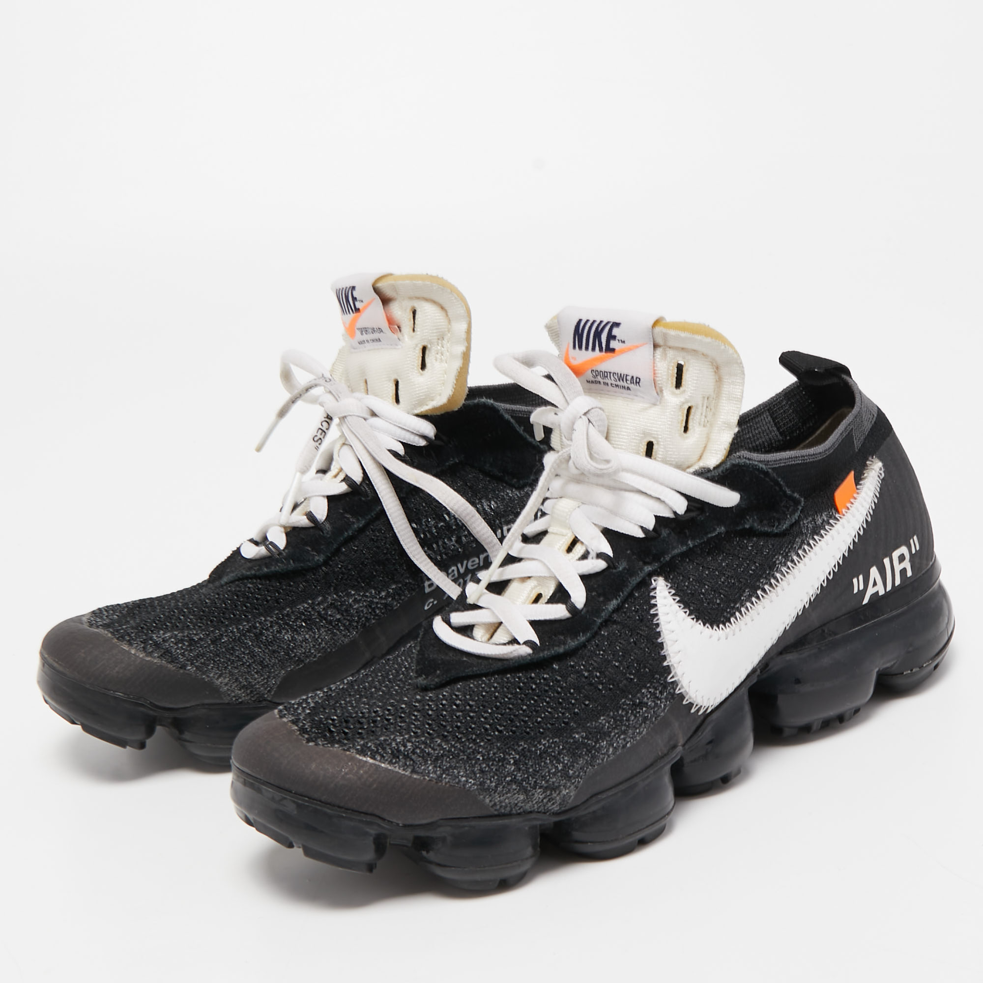 

Off-White x Nike Black Knit Fabric and Suede Air VaporMax Sneakers Size