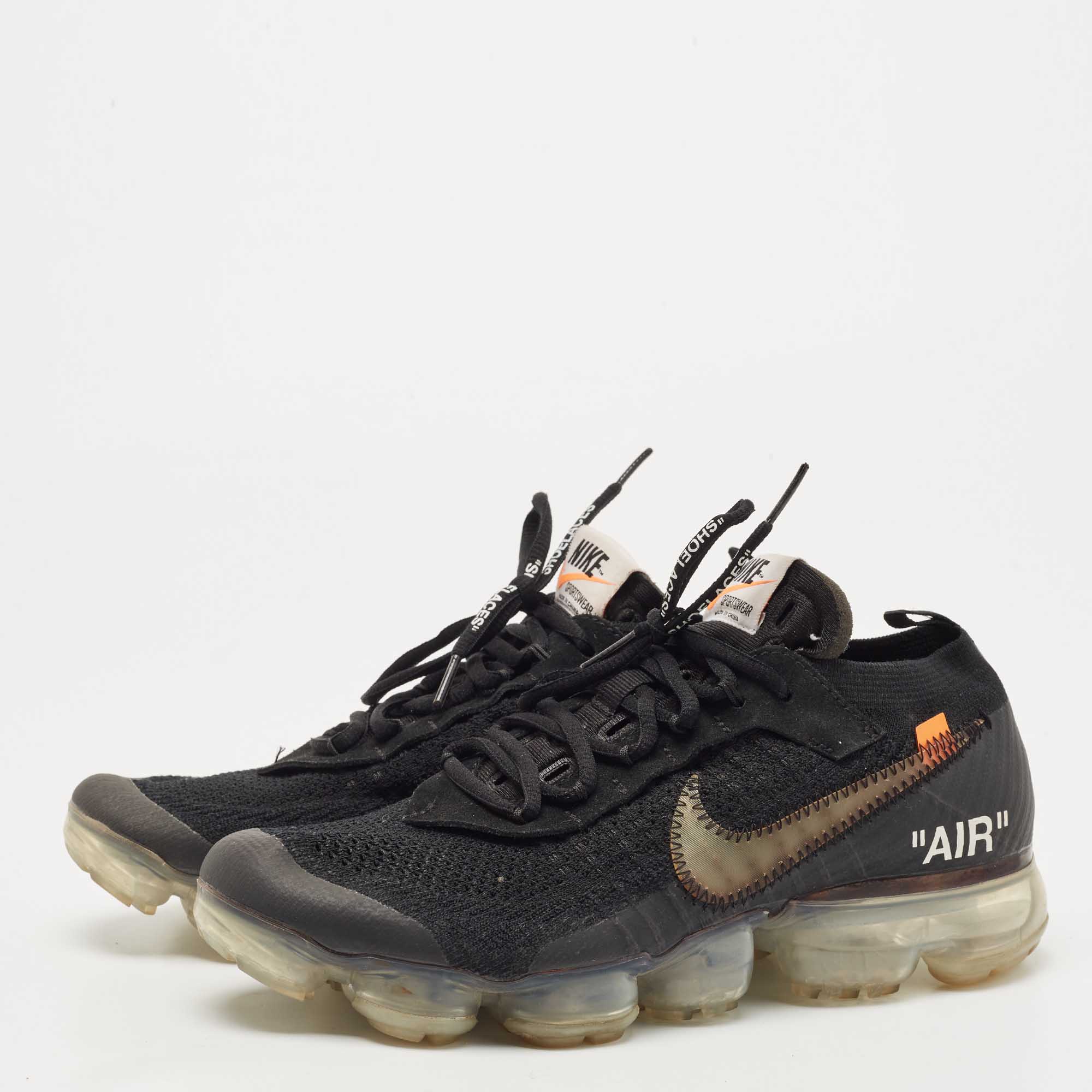 

Off-White x Nike Black Knit Fabric Vapormax Sneakers Size