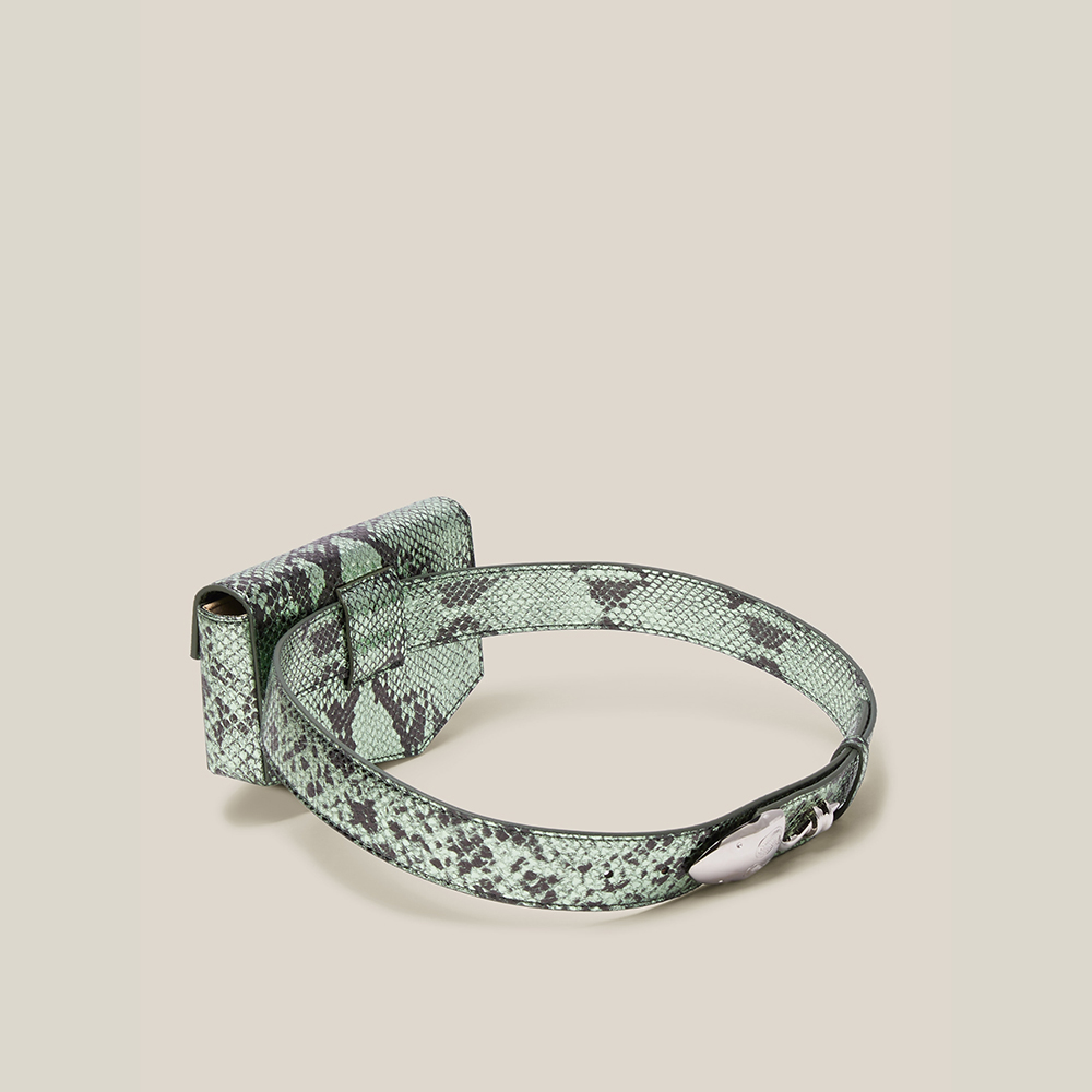 

Okhtein Animal Snake-Print Leather Belt Bag, Metallic