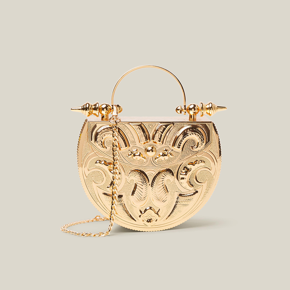 Pre Owned Okhtein Gold Gold-Plated Brass Minaudière Bag