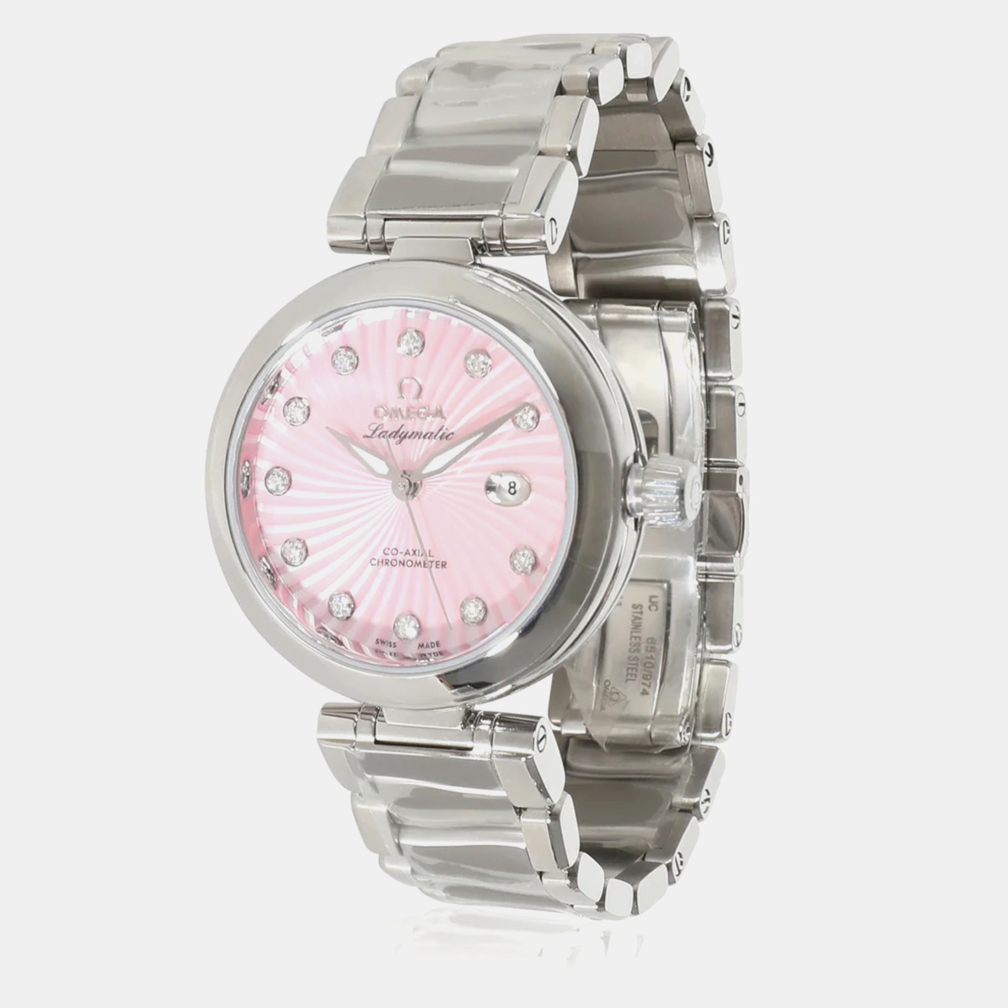 

Omega Pink Diamond Stainless Steel De Ville Ladymatic 425.30.34.20.57.001 Automatic Women's Wristwatch 34 mm