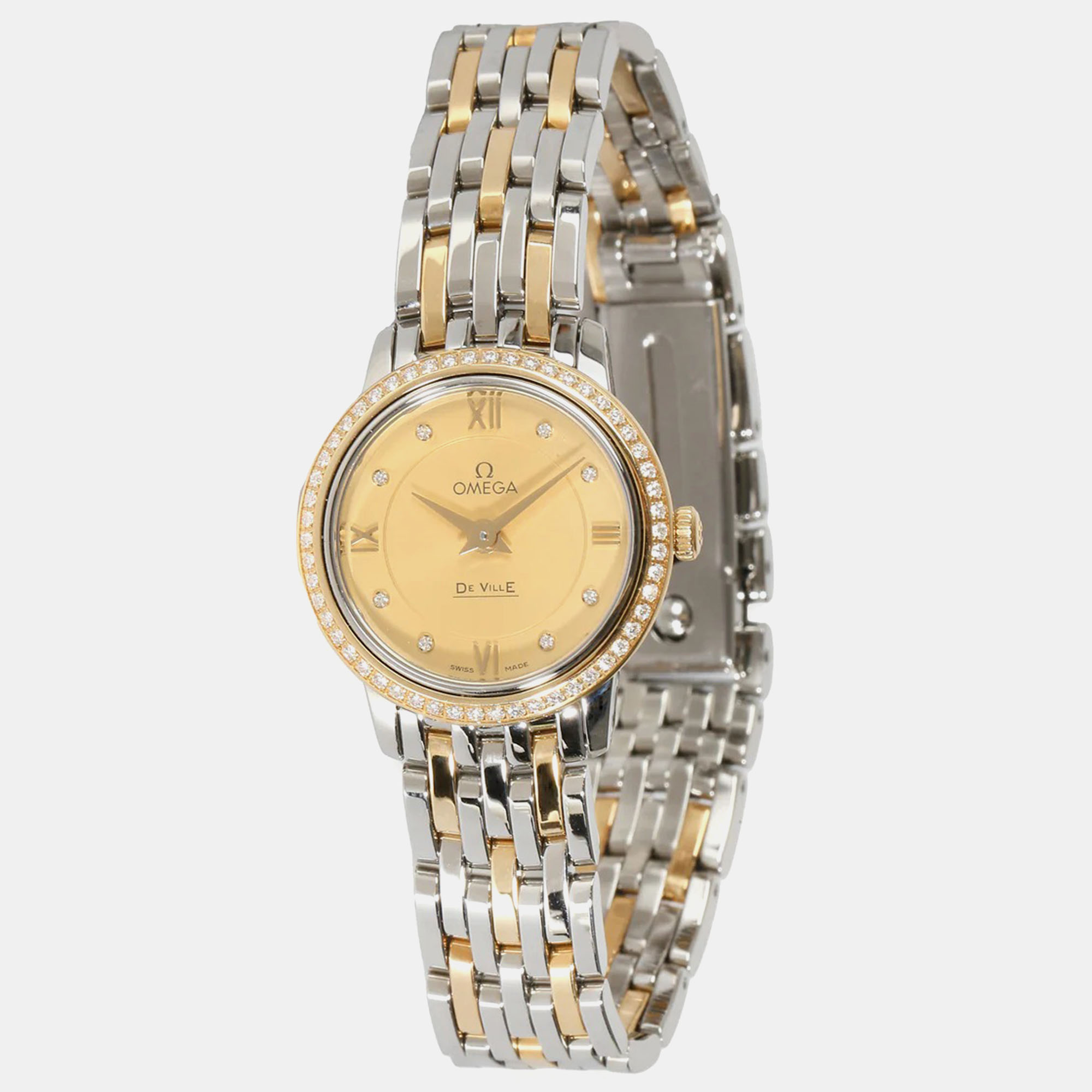 

Omega Champagne Diamond 18k Yellow Gold Stainless Steel De Ville Prestige 424.25.24.60.58.001 Automatic Women's Wristwatch 24 mm