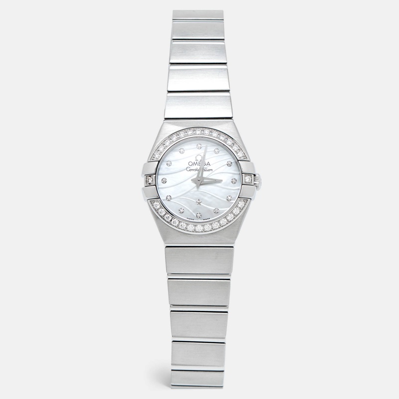 

Omega White Mother Of Pearl Diamond Stainless Steel Constellation 123.15.24.60.55.006 Quartz Women's Wristwatch 24 mm