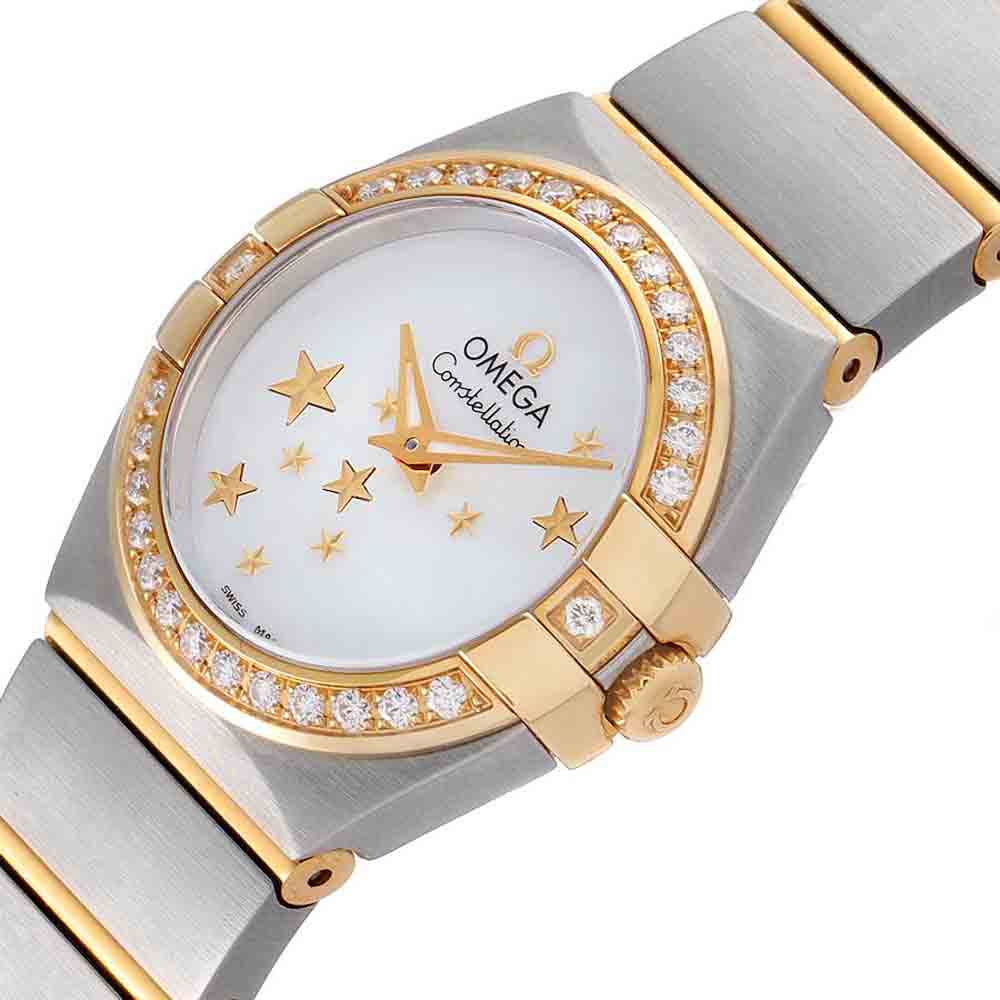 

Omega MOP Diamonds 18K Yellow Gold And Stainless Steel Constellation Star 123.25.24.60.05.001 Women's Wristwatch 24 MM, White