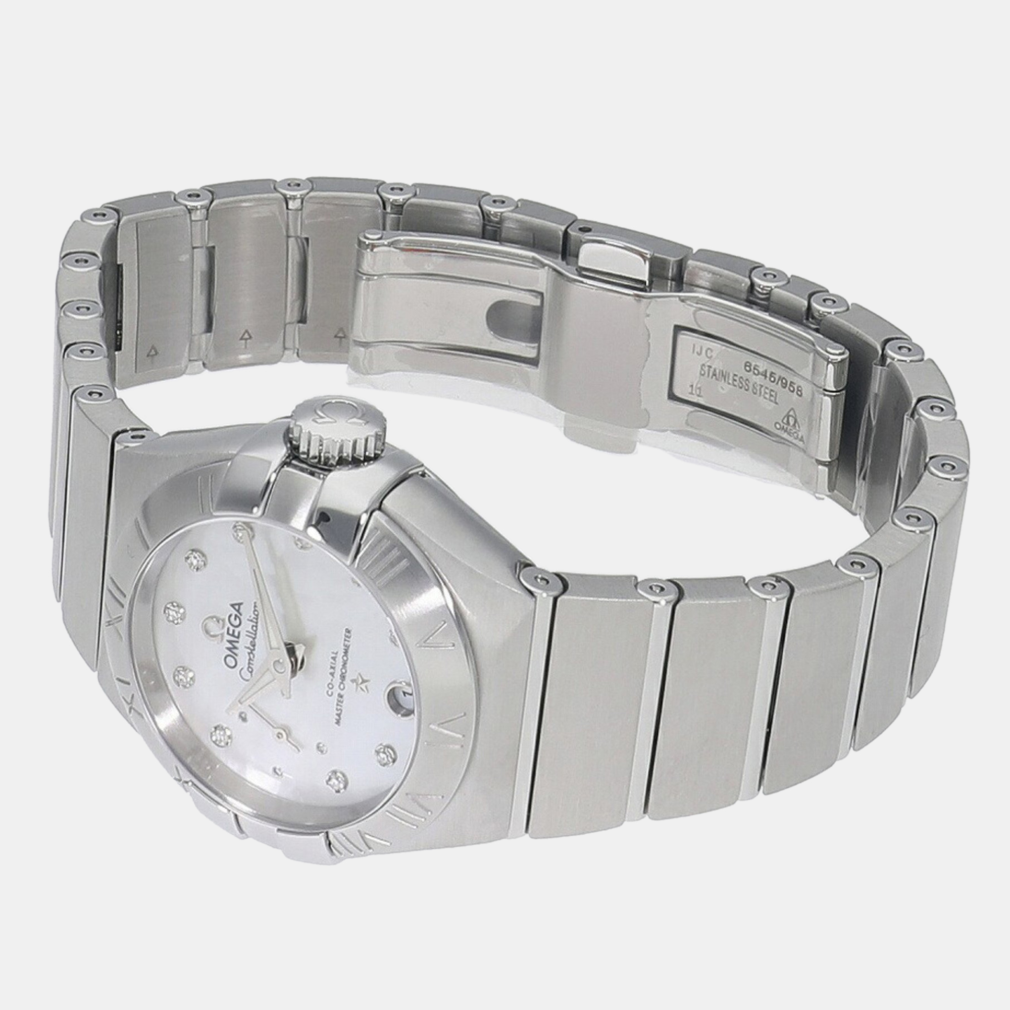 

Omega White Shell Diamond Stainless Steel Constellation 127.10.27.20.55.001 Automatic Women's Wristwatch 27 mm