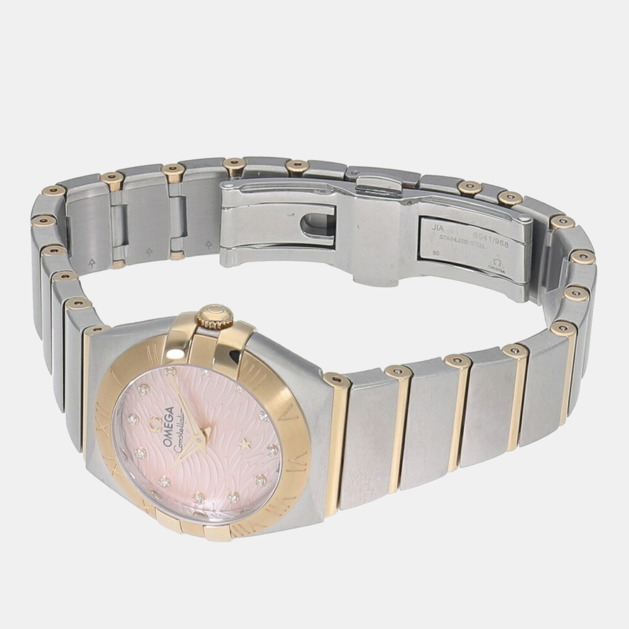 

Omega Pink Shell Diamond 18k Yellow Gold And Stainless Steel Constellation 123.20.24.60.57.004 Quartz Women's Wristwatch 24 mm