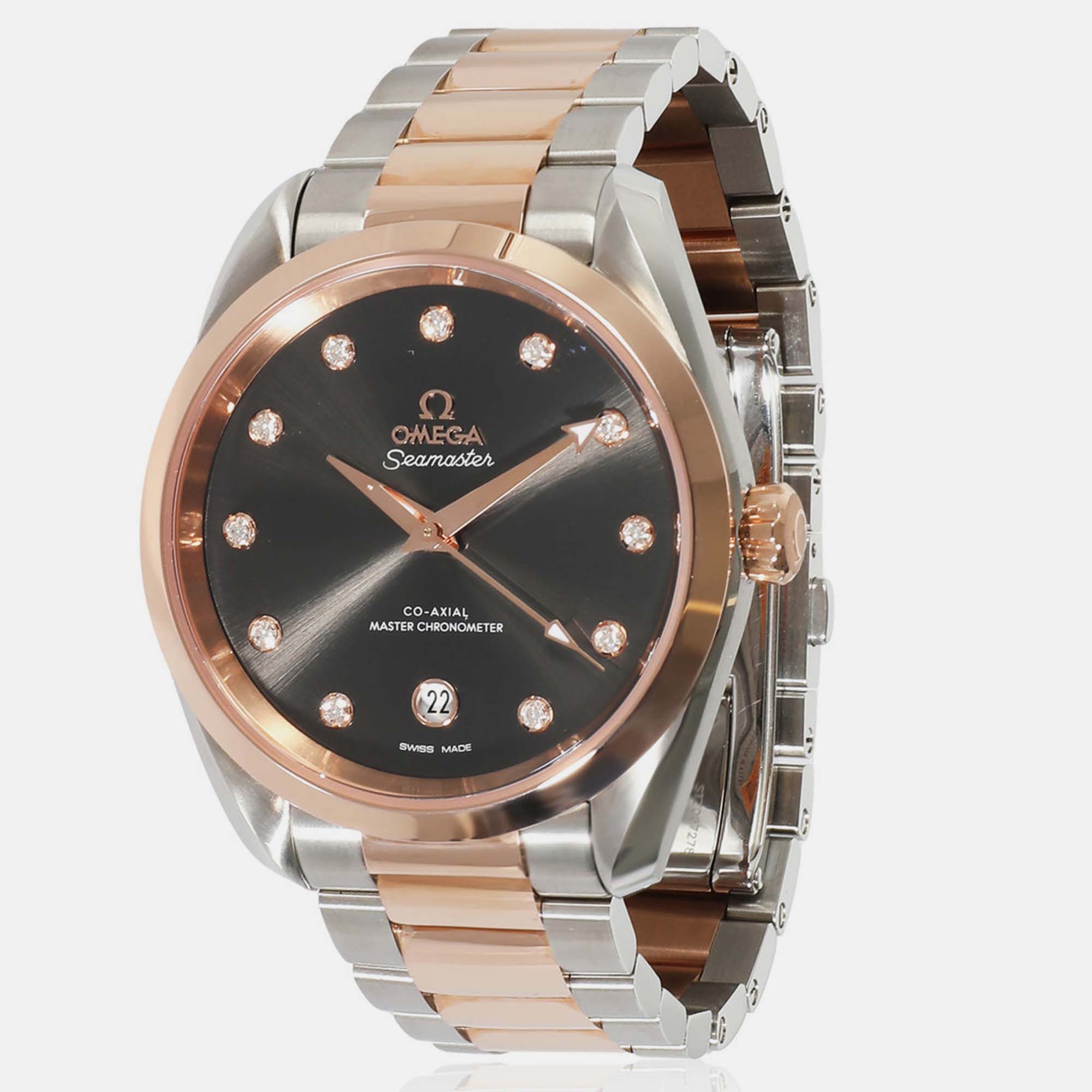 

Omega Grey Diamond 18k Rose Gold Stainless Steel Seamaster Aqua Terra 220.20.38.20.56.001 Automatic Women's Wristwatch 38 mm
