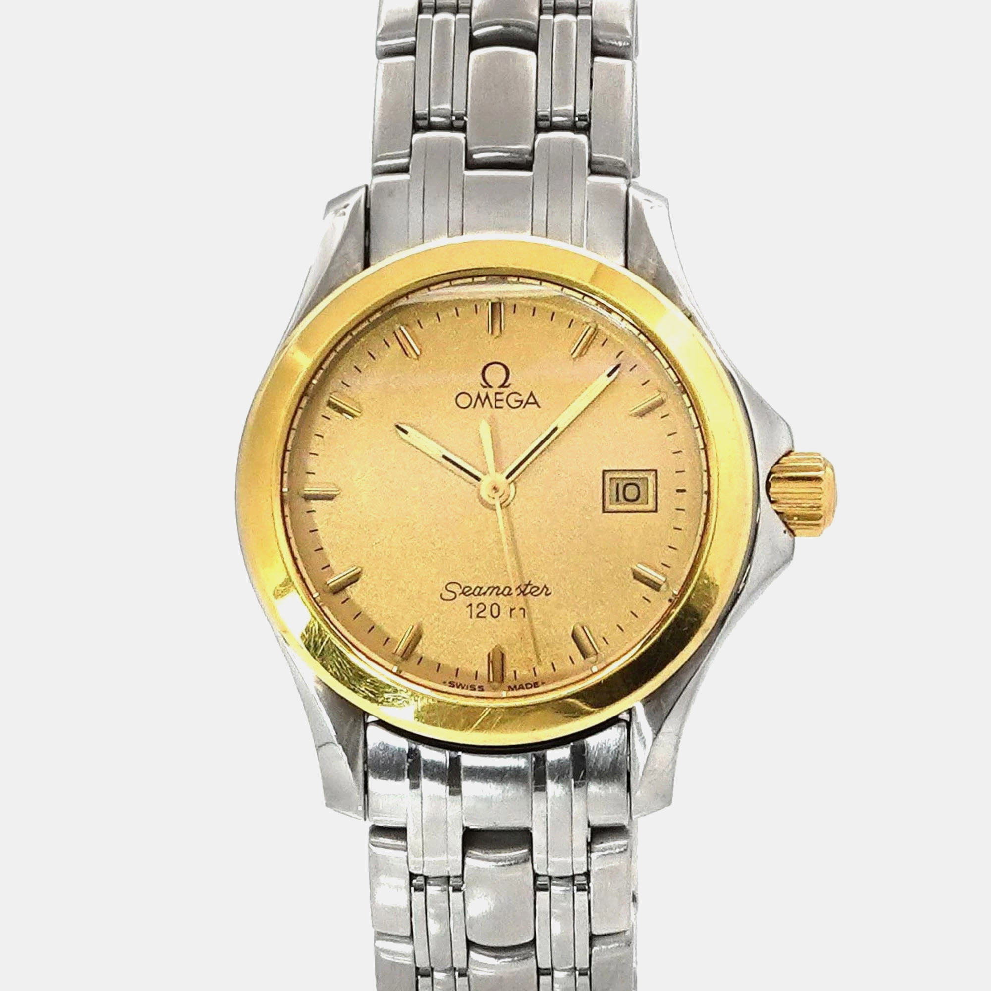 

Omega Champagne Stainless Steel Seamaster Quartz Women's Wristwatch 28 mm, Gold