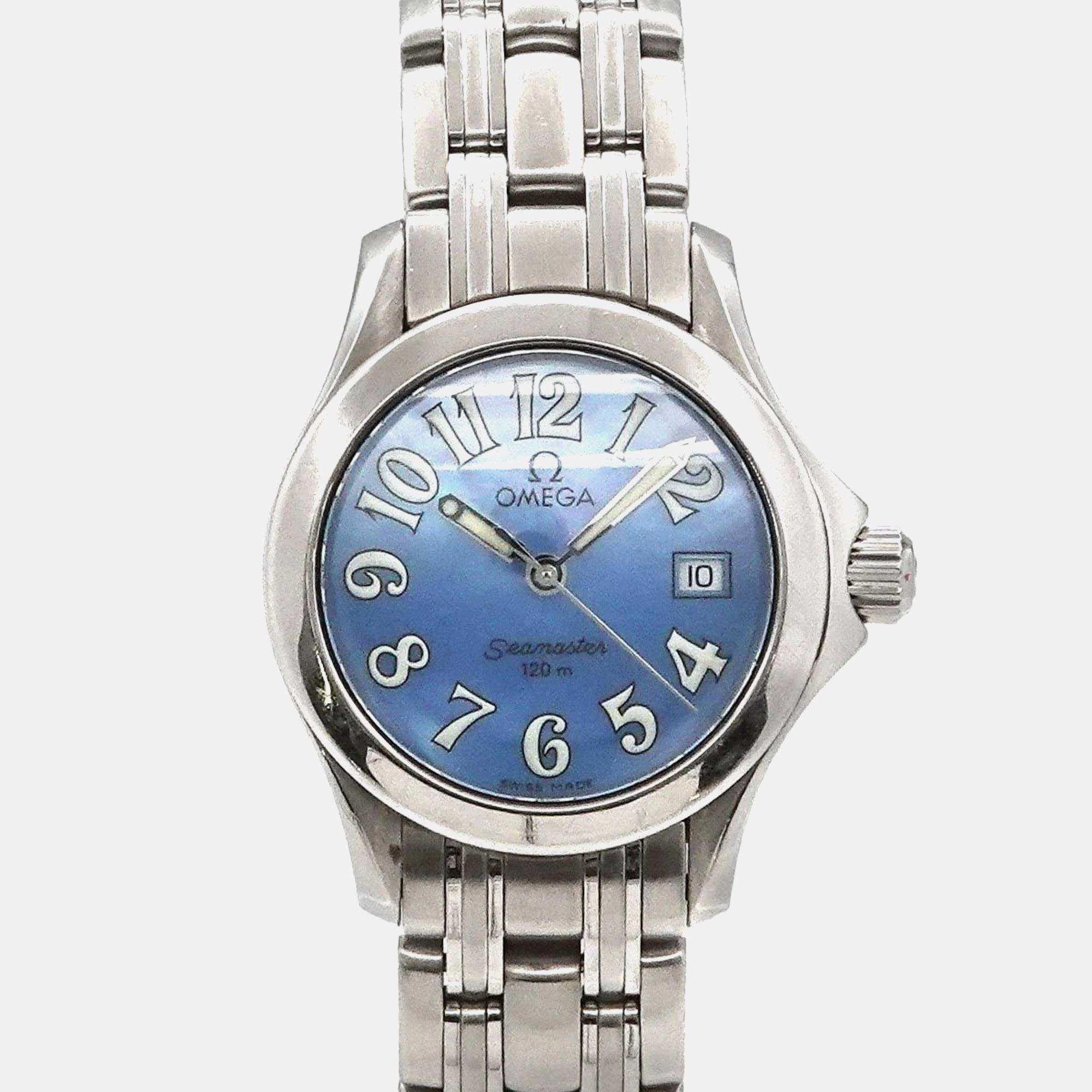 

Omega Blue Shell Stainless Steel Seamaster Quartz Women's Wristwatch 32 mm