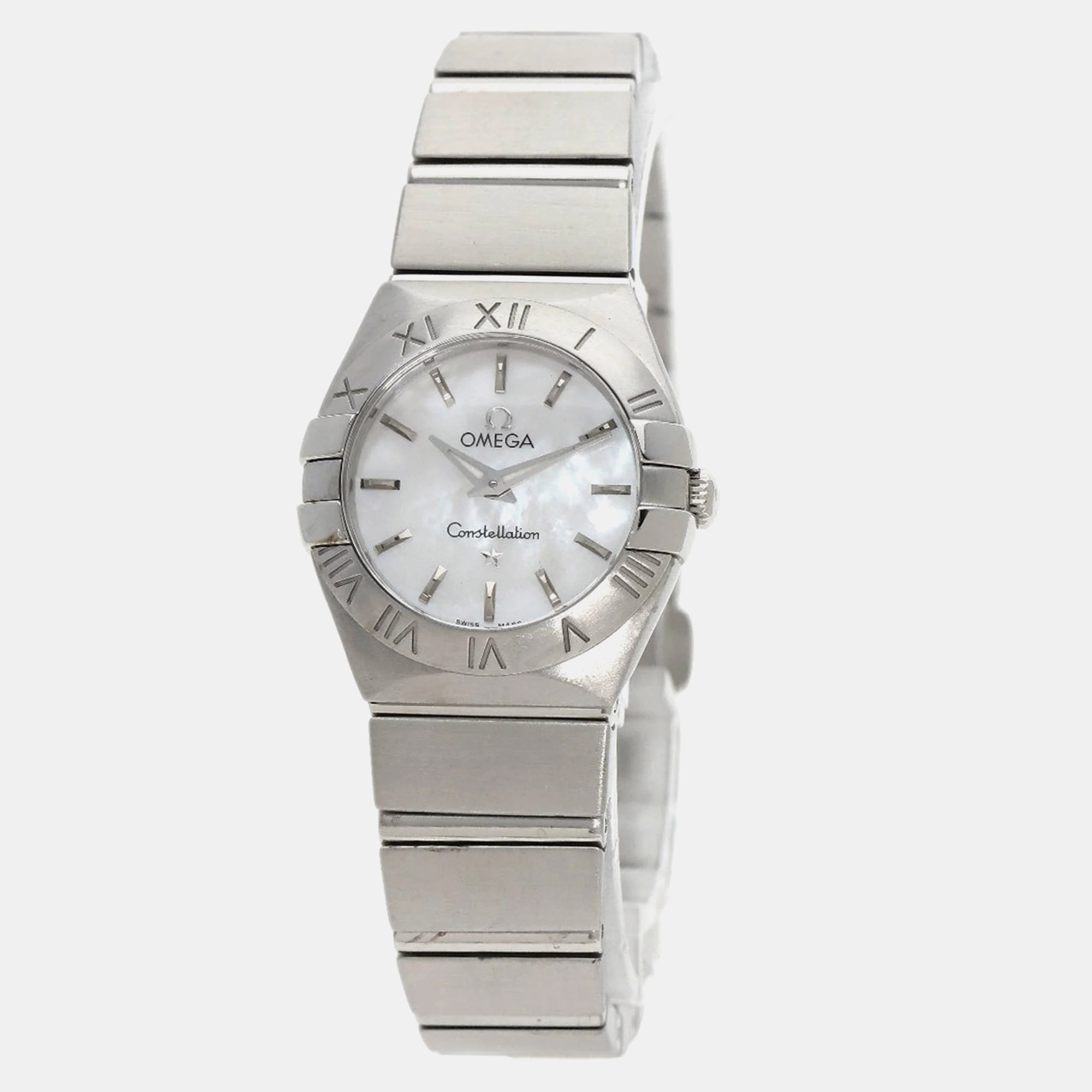 

Omega White Shell Stainless Steel Constellation Quartz Women's Wristwatch 25 mm