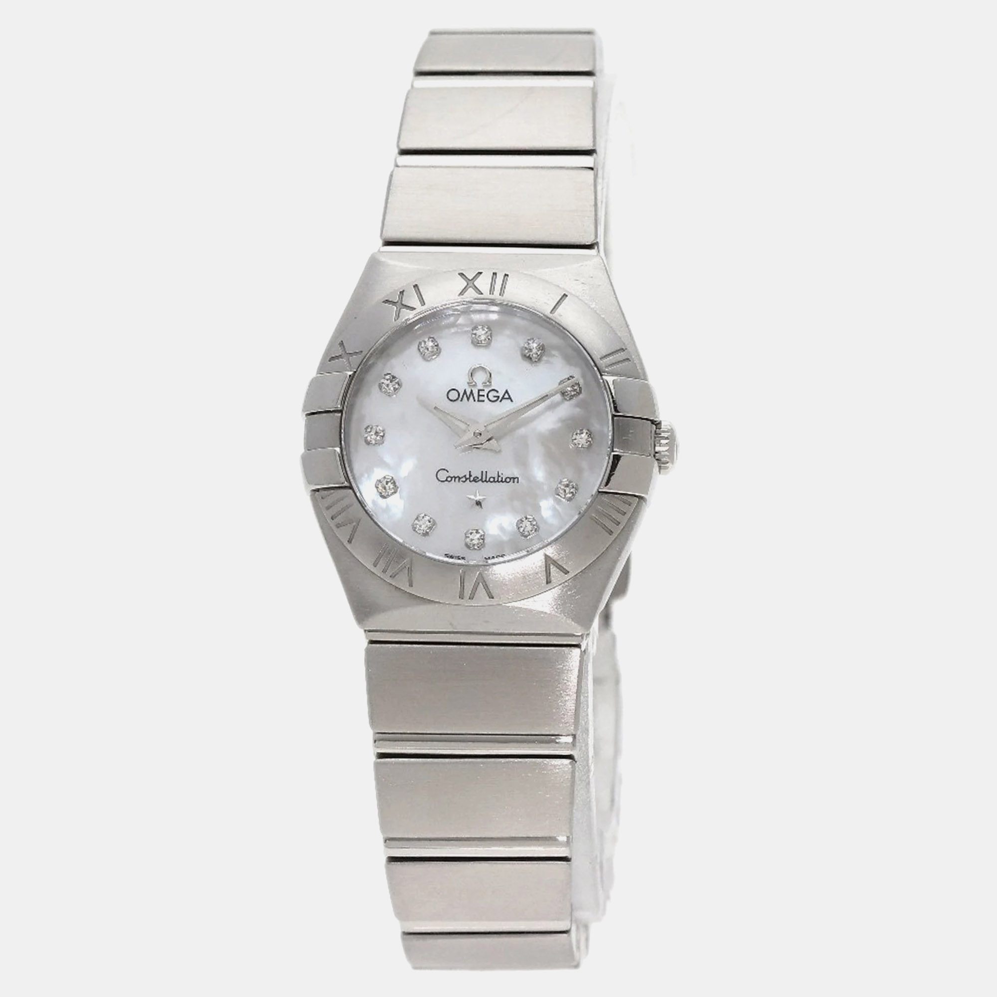 

Omega White Shell Diamond Stainless Steel Constellation Quartz Women's Wristwatch 25 mm