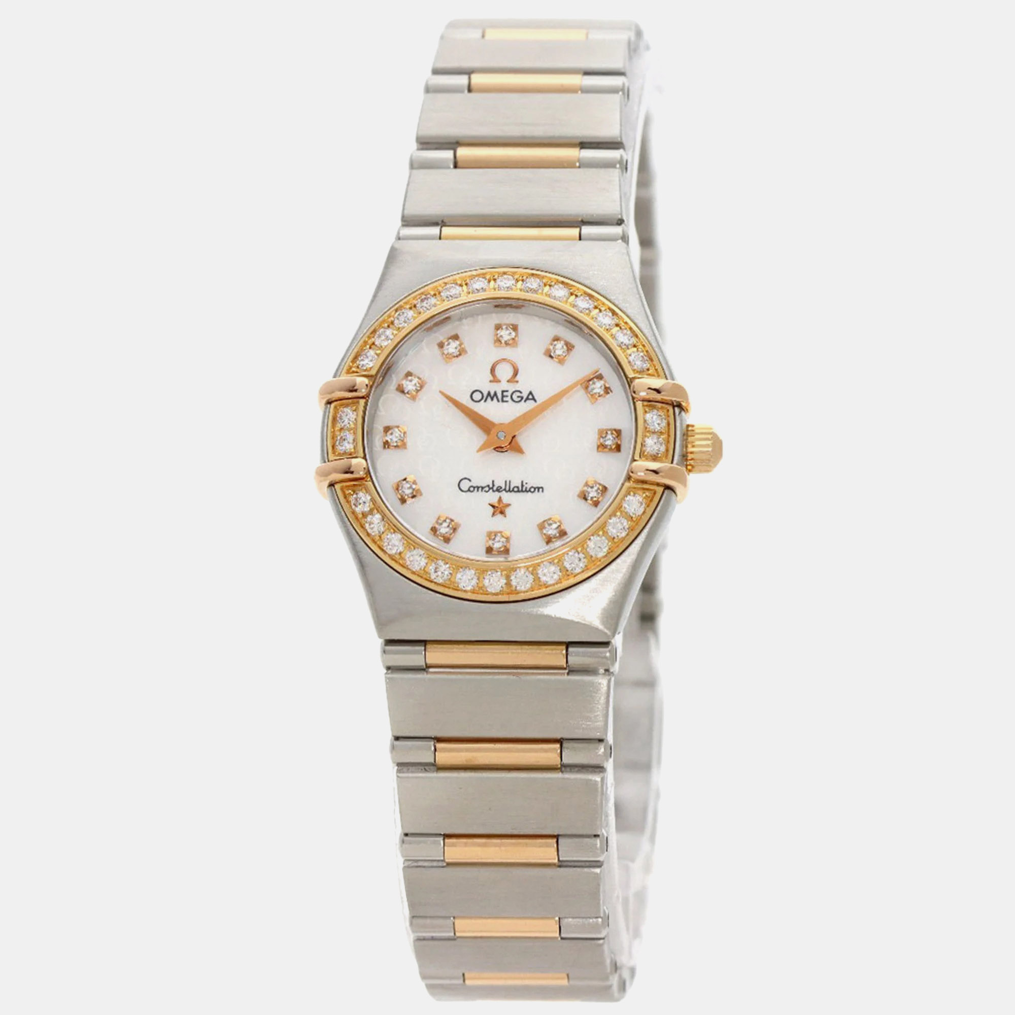 

Omega White Shell 18k Rose Gold Stainless Steel Constellation Quartz Women's Wristwatch 28 mm