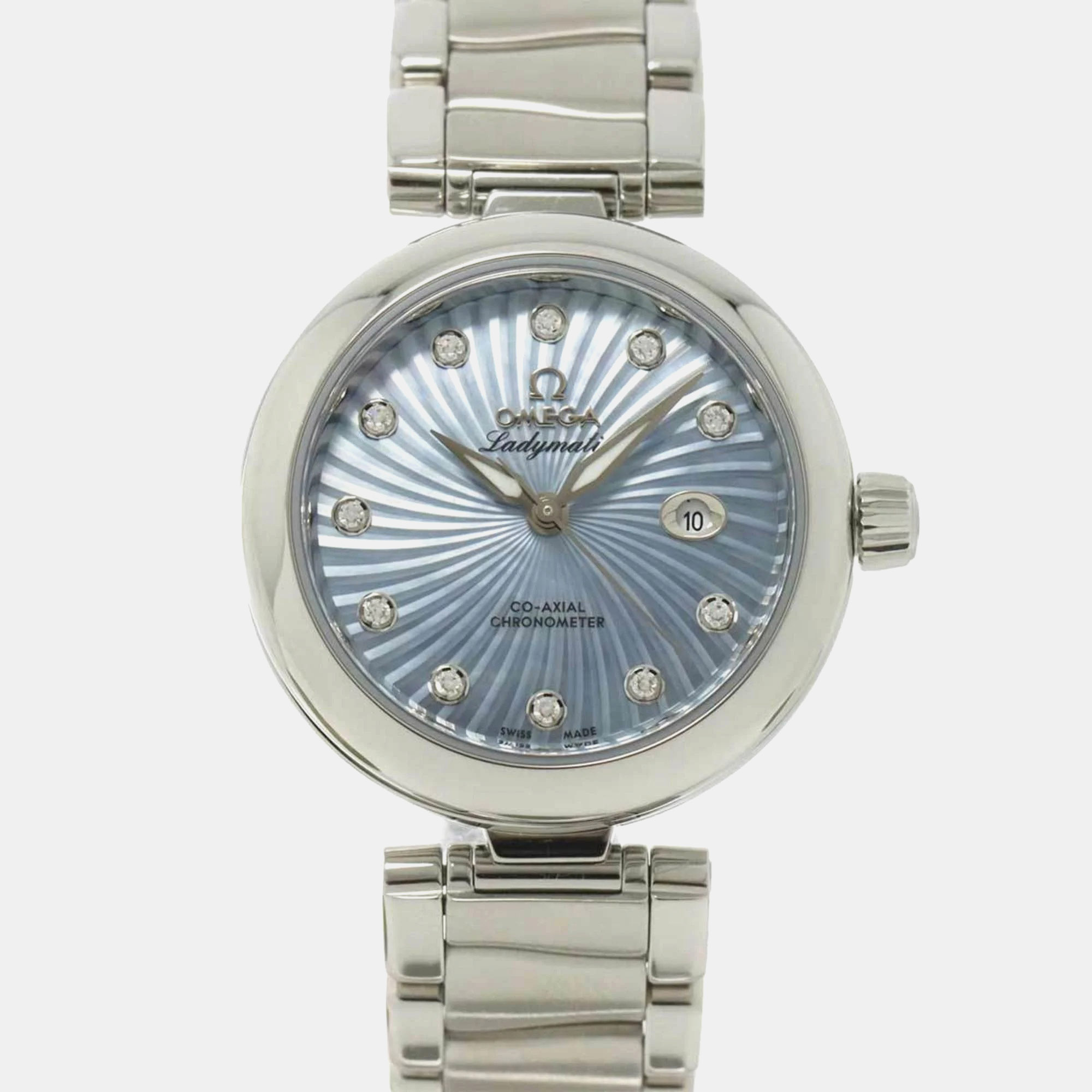 

Omega Blue Shell Diamond Stainless Steel De Ville Ladymatic Automatic Women's Wristwatch 34 mm