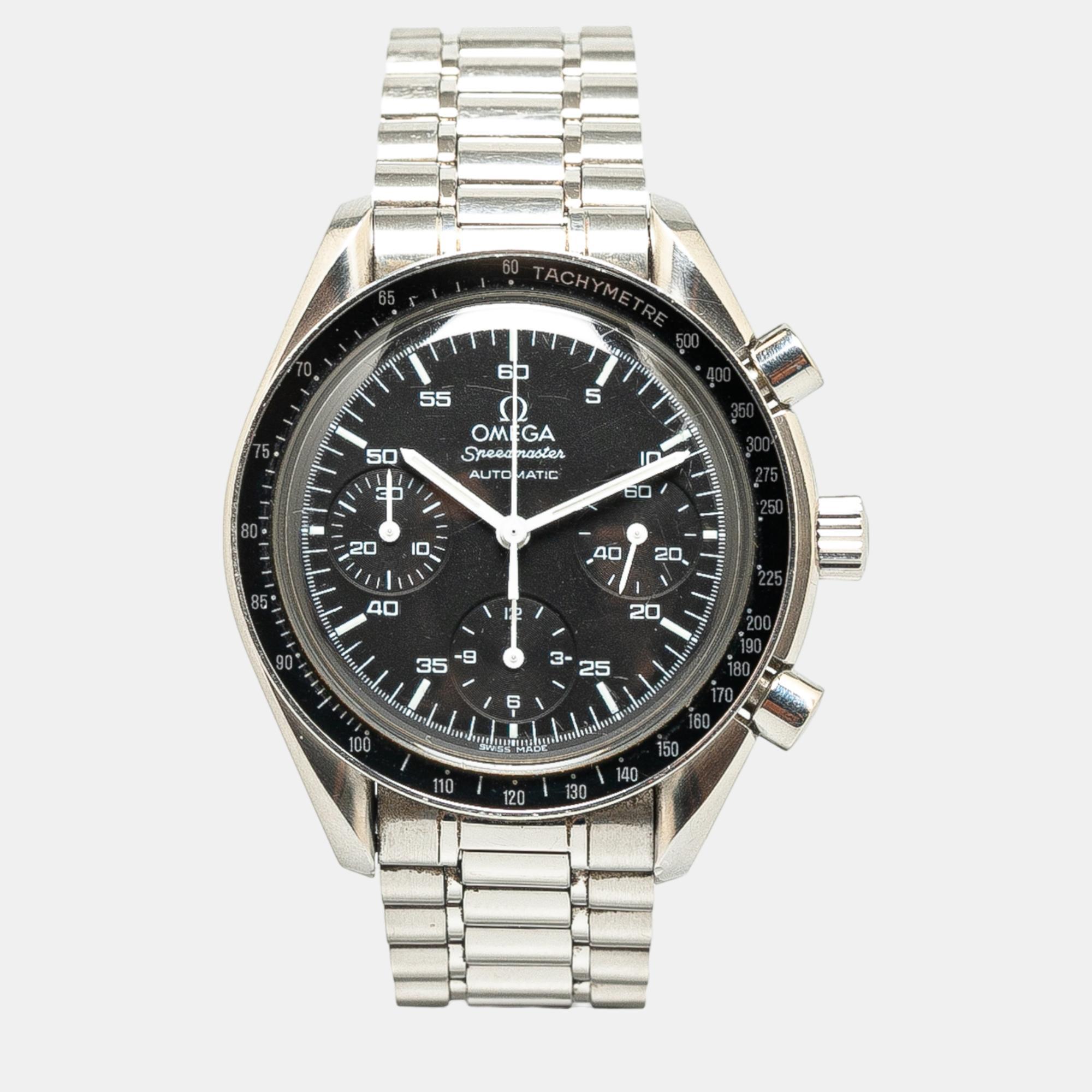 

Omega Black Automatic Stainless Steel Speedmaster Chronograph Watch