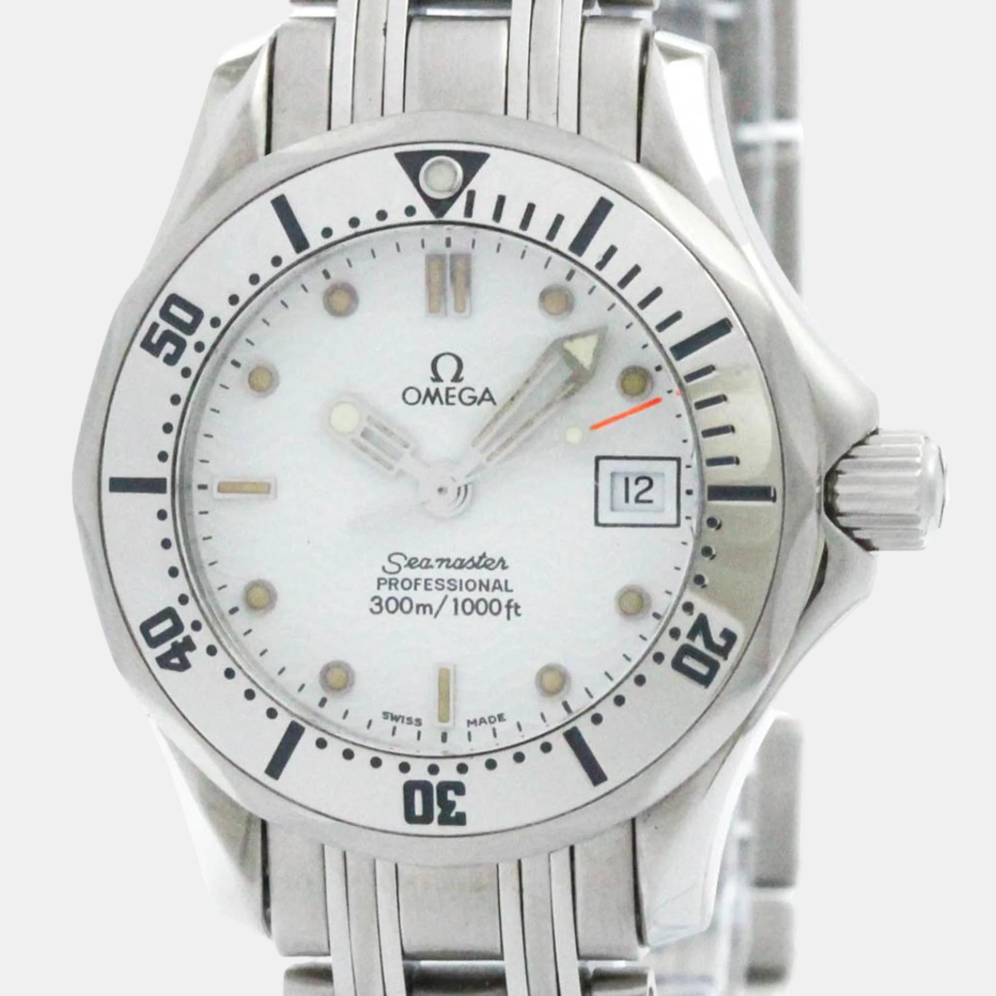 

Omega White Stainless Steel Seamaster Professional 2582.20 Quartz Women's Wristwatch 29 mm