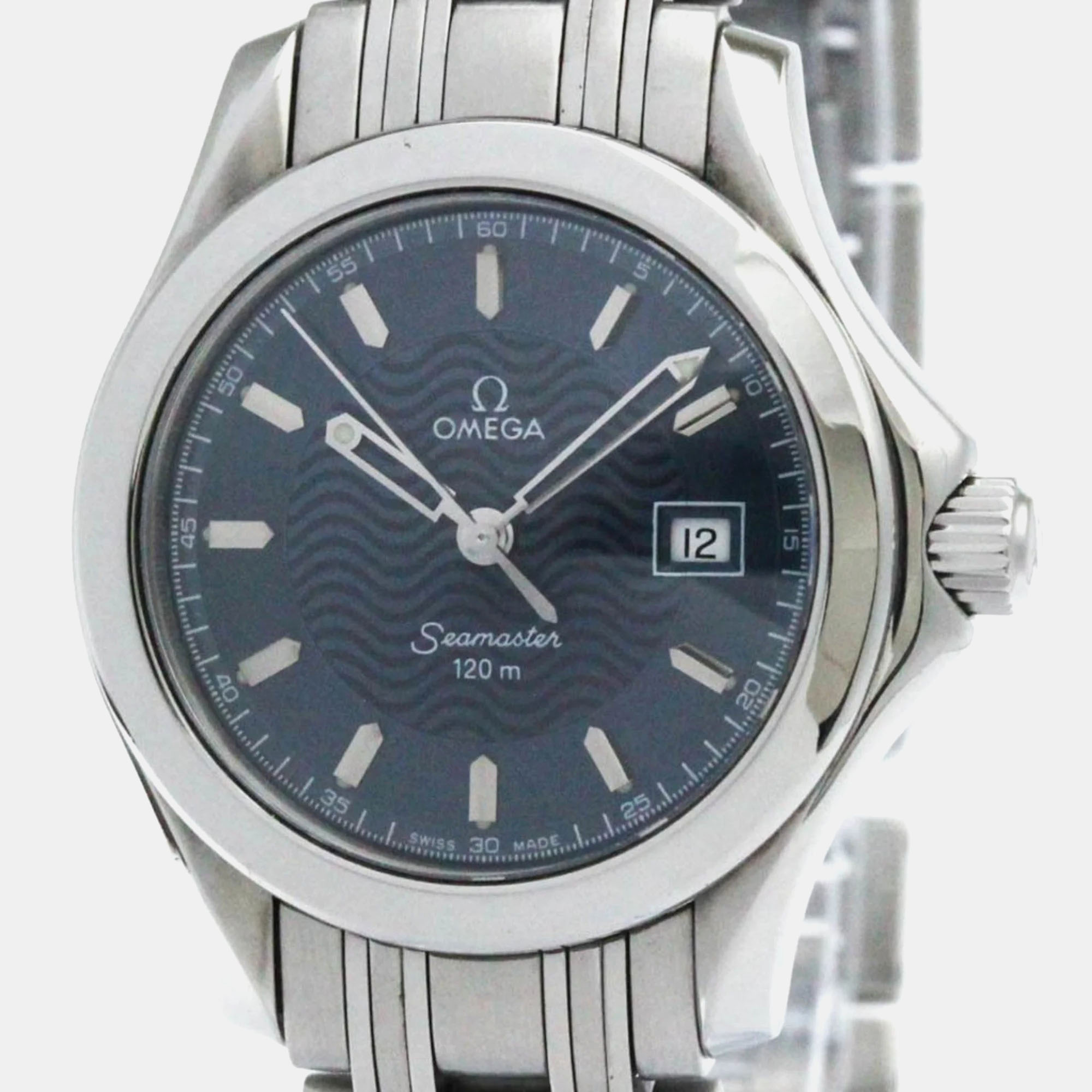 

Omega Blue Stainless Steel Seamaster Quartz Women's Wristwatch 26 mm