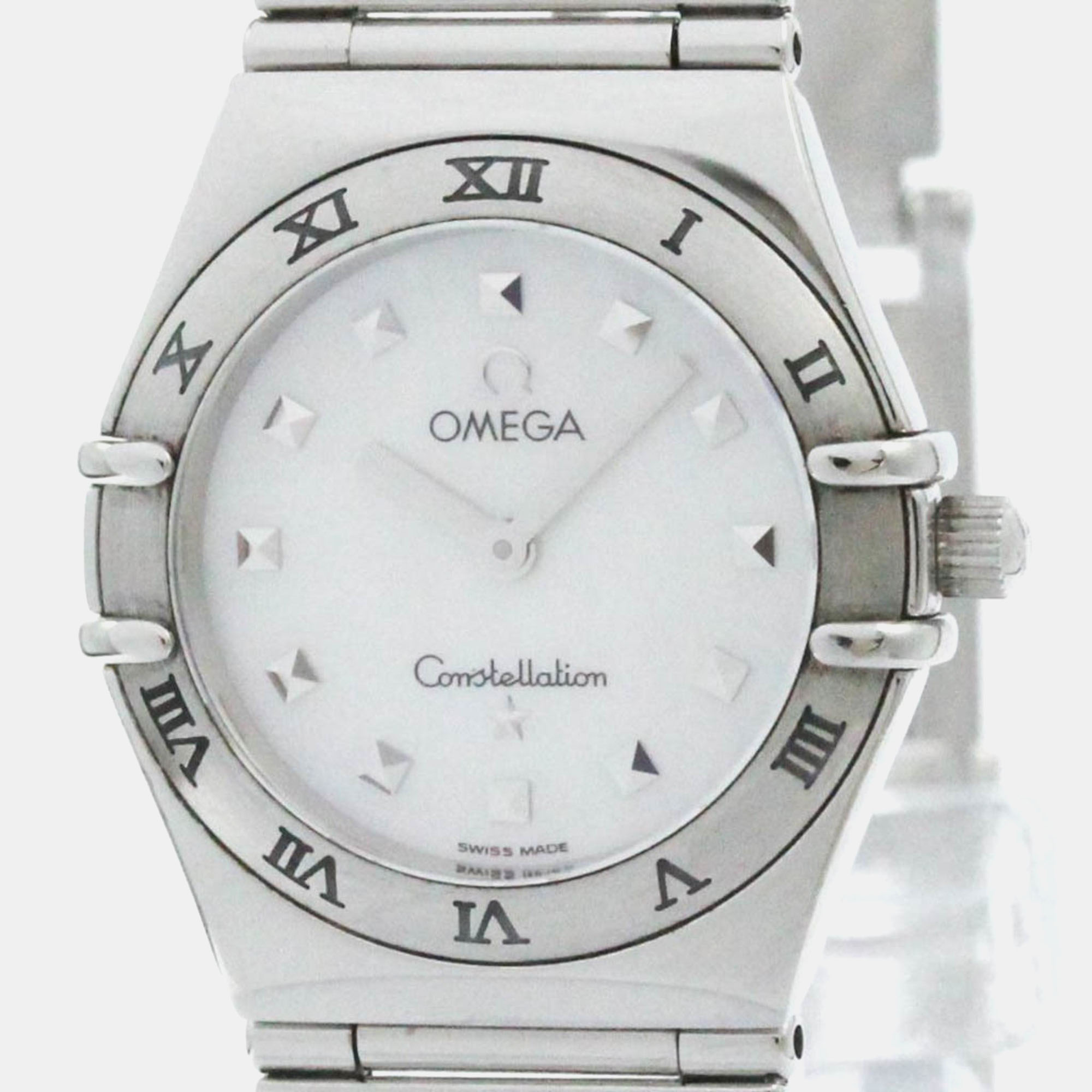 

Omega White Shell Stainless Steel Constellation Quartz Women's Wristwatch 25 mm