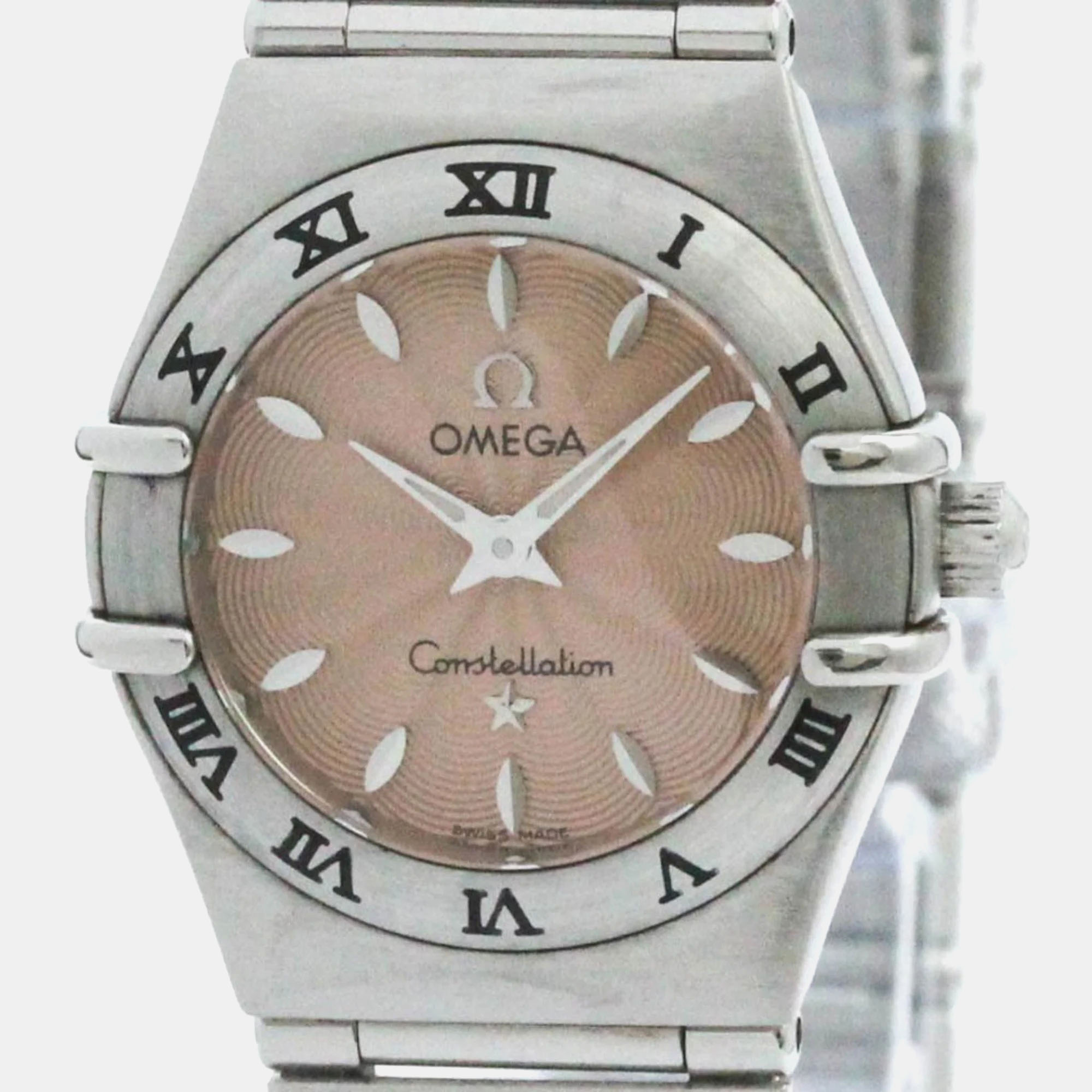 Pre-owned Omega Pink Stainless Steel Constellation Quartz Women's Wristwatch 22 Mm