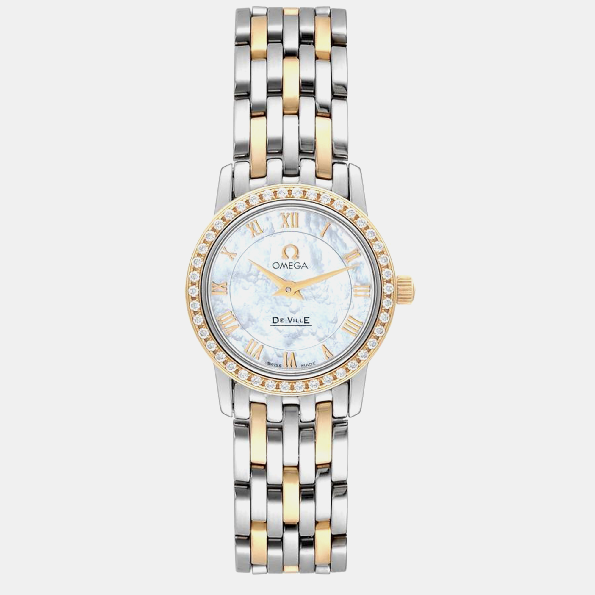 

Omega Mother of pearl 18k Yellow Gold Stainless Steel De Ville Prestige 4375.71.00 Quartz Women's Wristwatch 22 mm, Silver