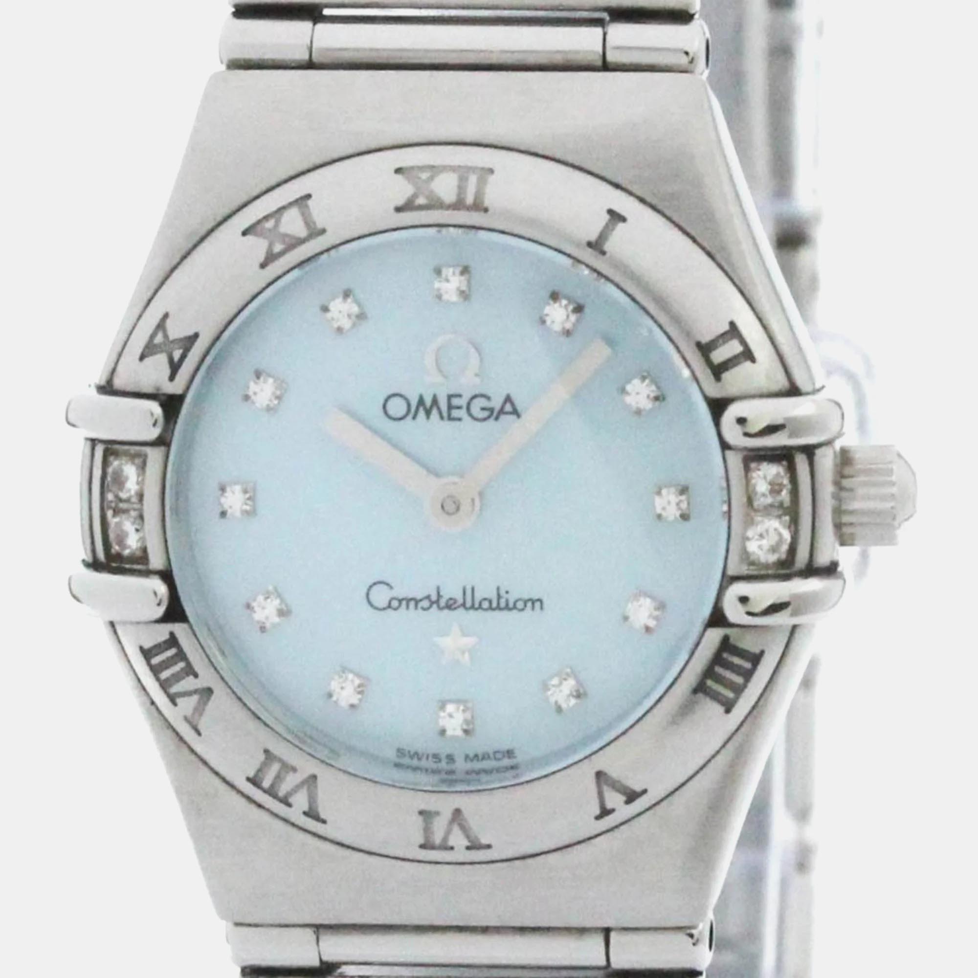 

Omega Blue Shell Diamond Stainless Steel Constellation Quartz Women's Wristwatch 22 mm