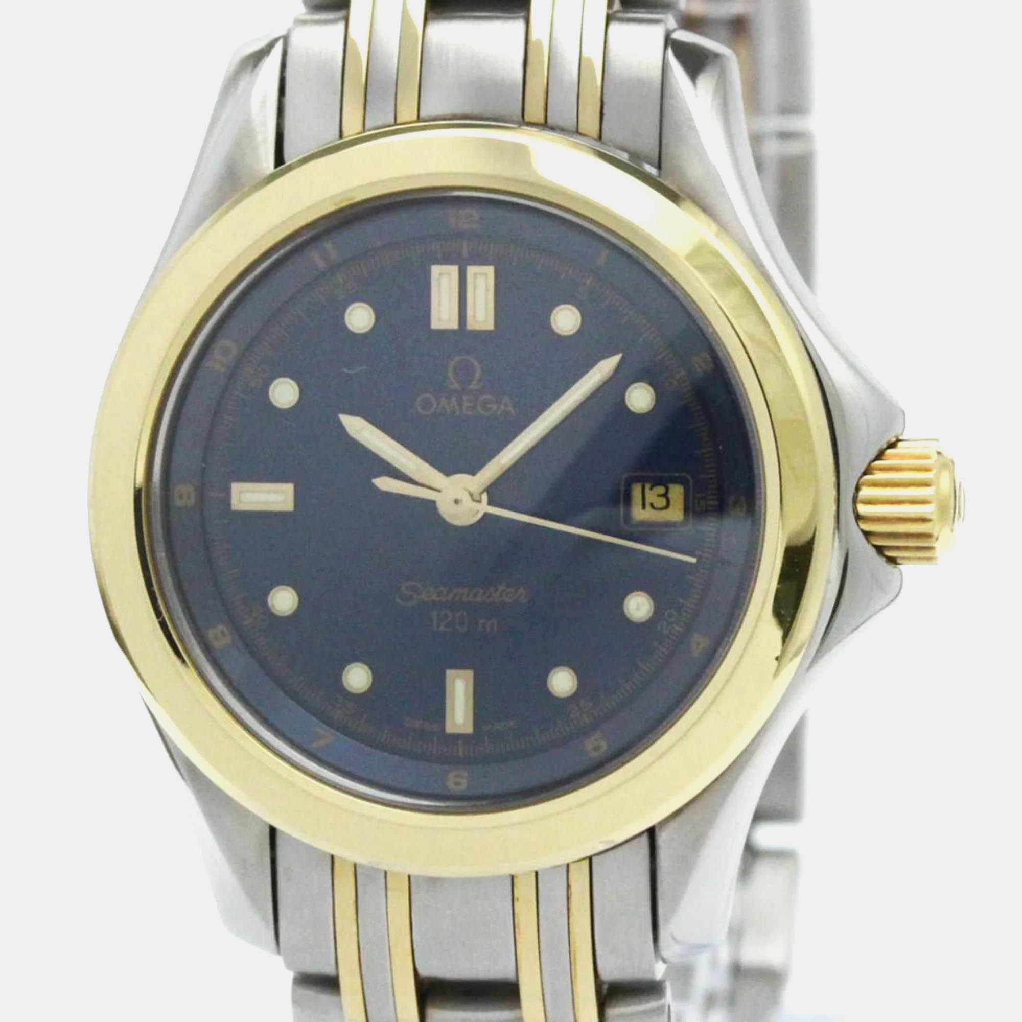 

Omega Blue 18k Yellow Gold Stainless Steel Seamaster Quartz Women's Wristwatch 28 mm