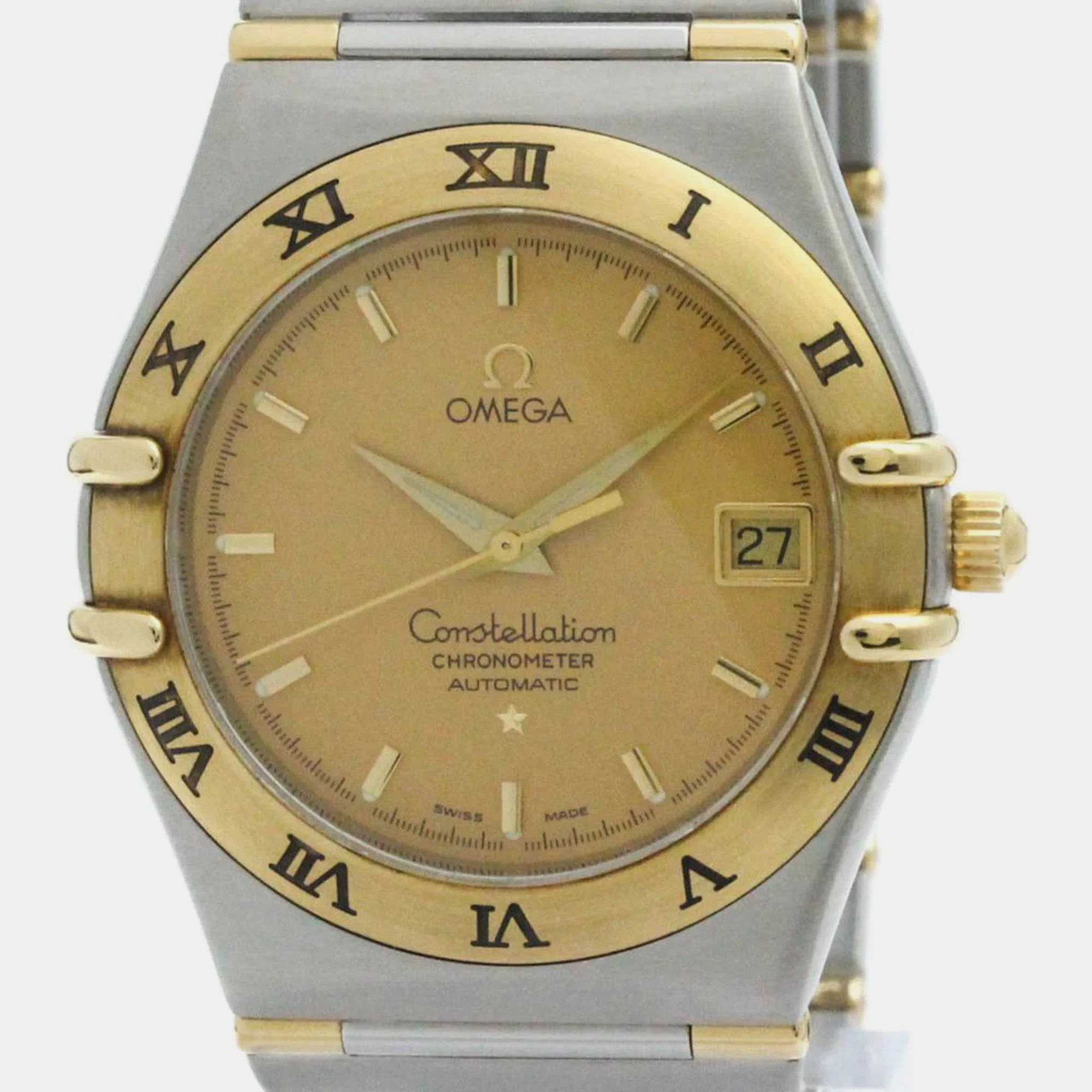 

Omega Champagne 18k Yellow Gold Stainless Steel Constellation 1302.10 Automatic Women's Wristwatch 36 mm