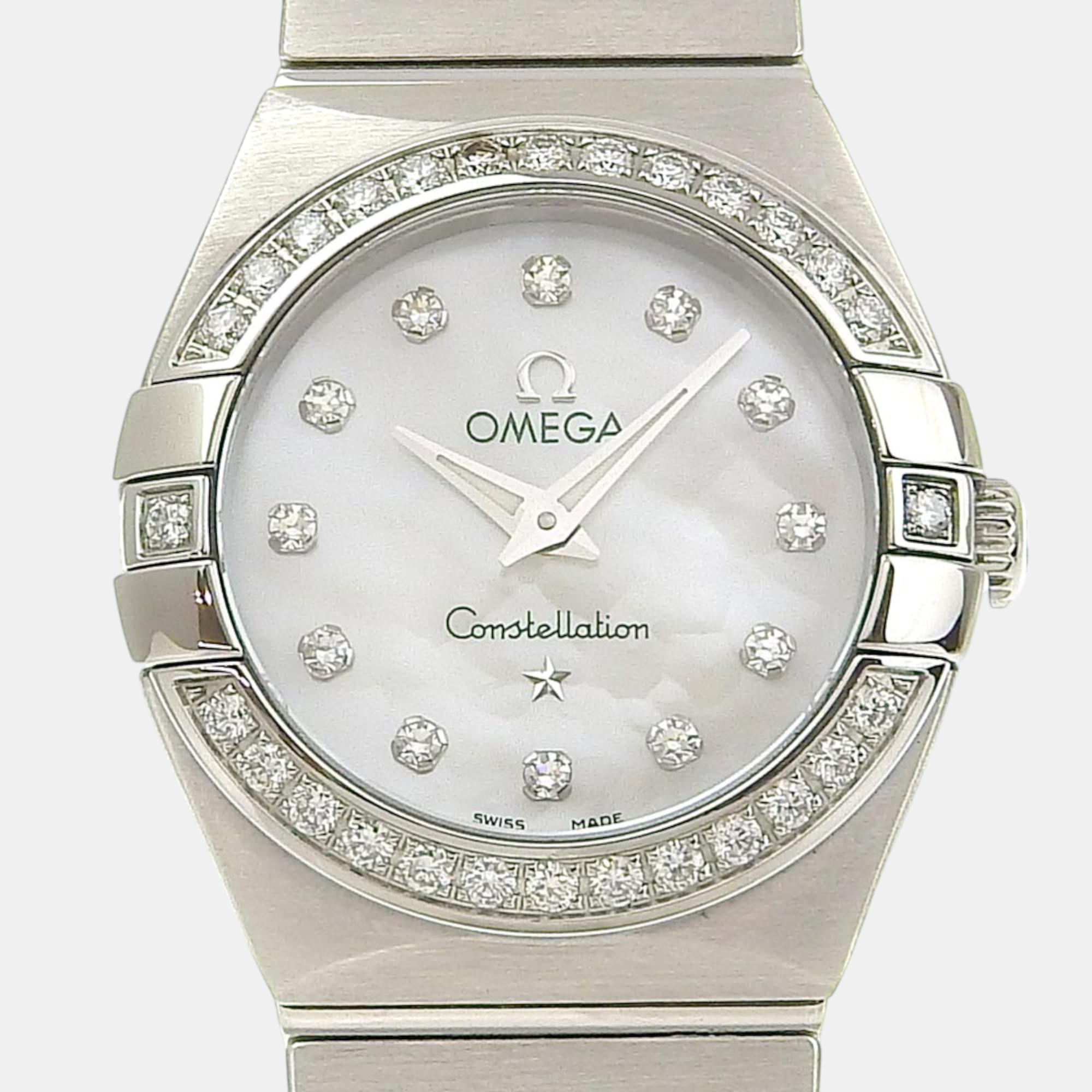 

Omega Silver Diamond Stainless Steel Constellation 123.15.24.60.55.001 Quartz Women's Wristwatch 25 mm