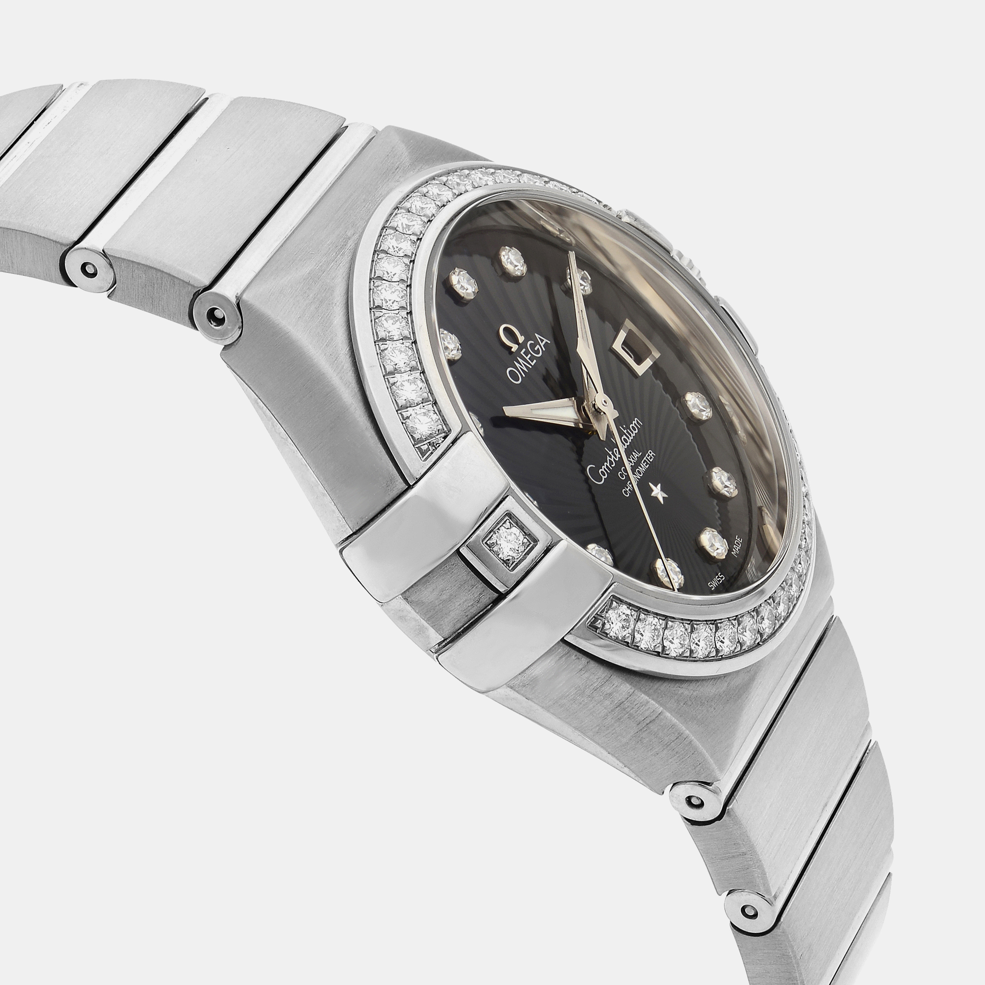 Omega Black 18K White Gold Constellation 123.55.31.20.51.001 Automatic Women`s Wristwatch 33mm 