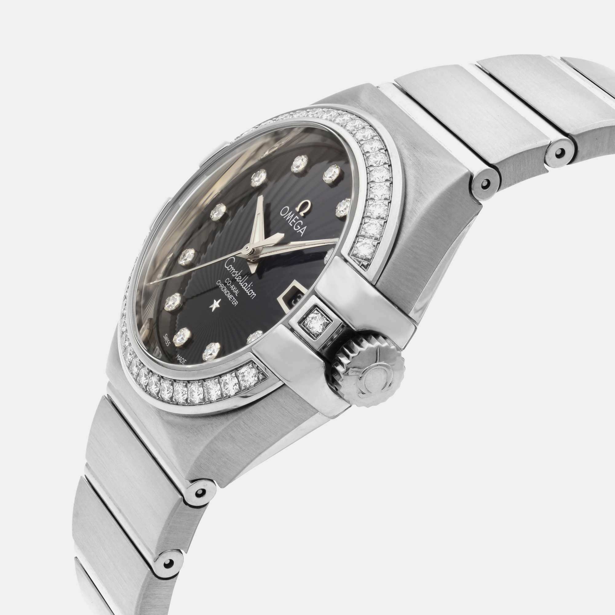 Omega Black 18K White Gold Constellation 123.55.31.20.51.001 Automatic Women`s Wristwatch 33mm 