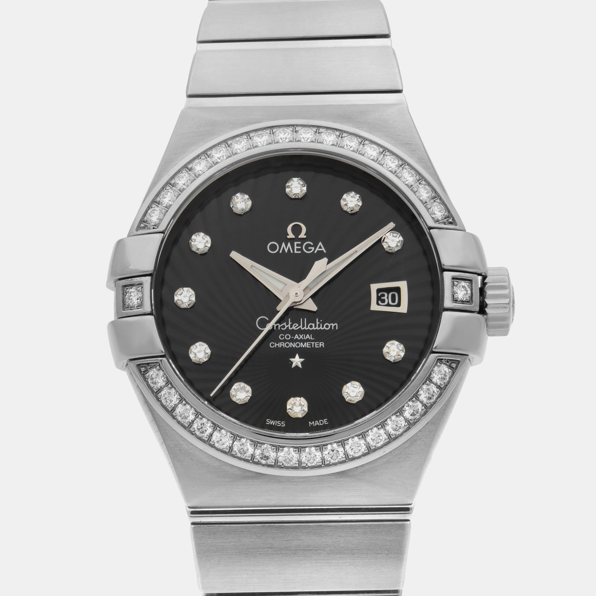 Omega Black 18K White Gold Constellation 123.55.31.20.51.001 Automatic Women`s Wristwatch 33mm 