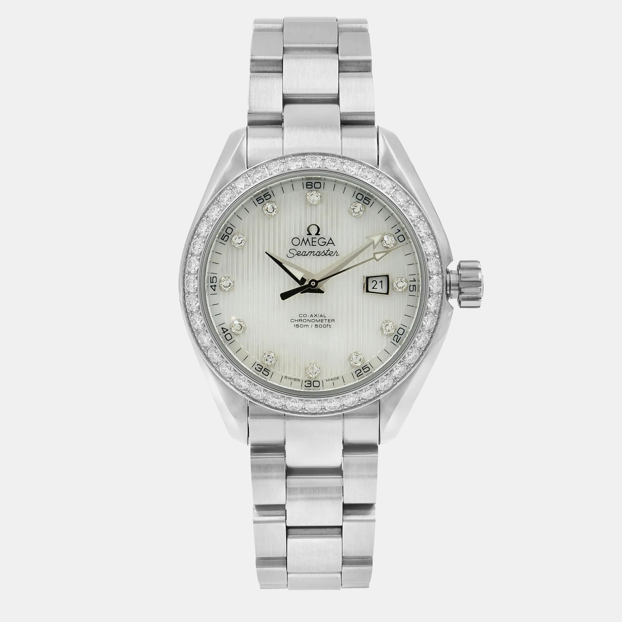 

Omega Seamaster  Aqua Terra Steel Diamond Mop Dial Wristwatch, Silver