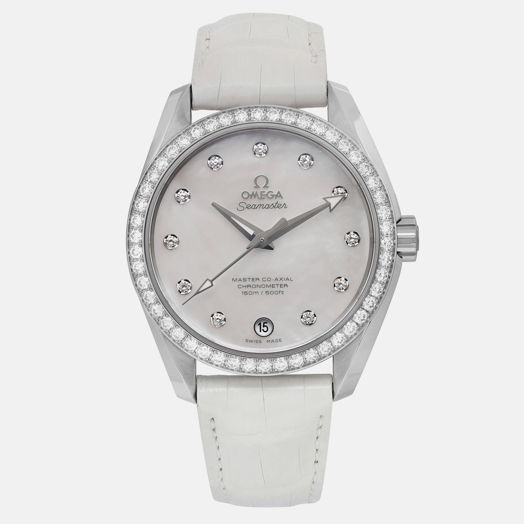 

Omega White Stainless Steel Diamond Seamaster Aqua Terra 231.18.39.21.55.001 Automatic Women's Wristwatch, Silver